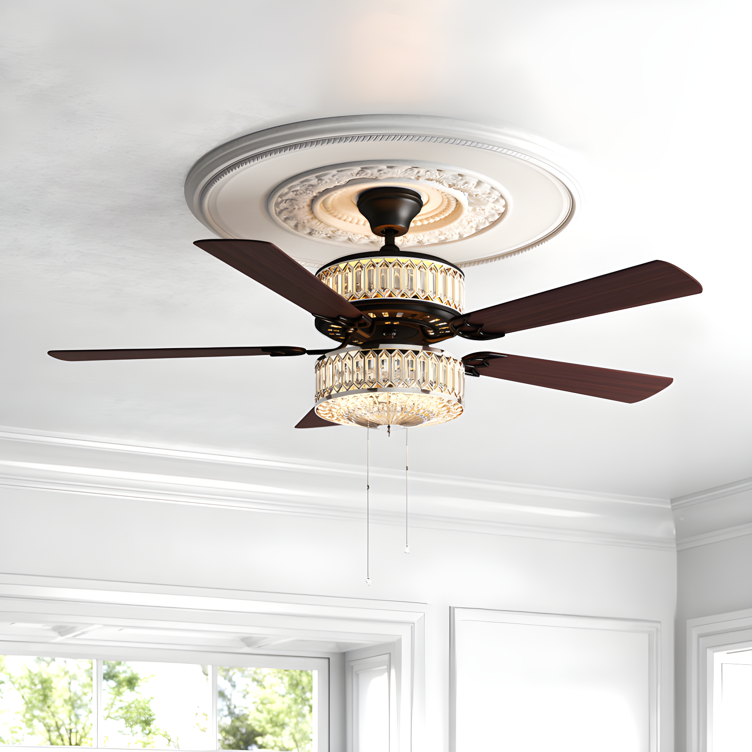 Kelly Clarkson Home 52" Lea 5 - Blade Geometric Cut Crystal Ceiling Fan with Pull Chain