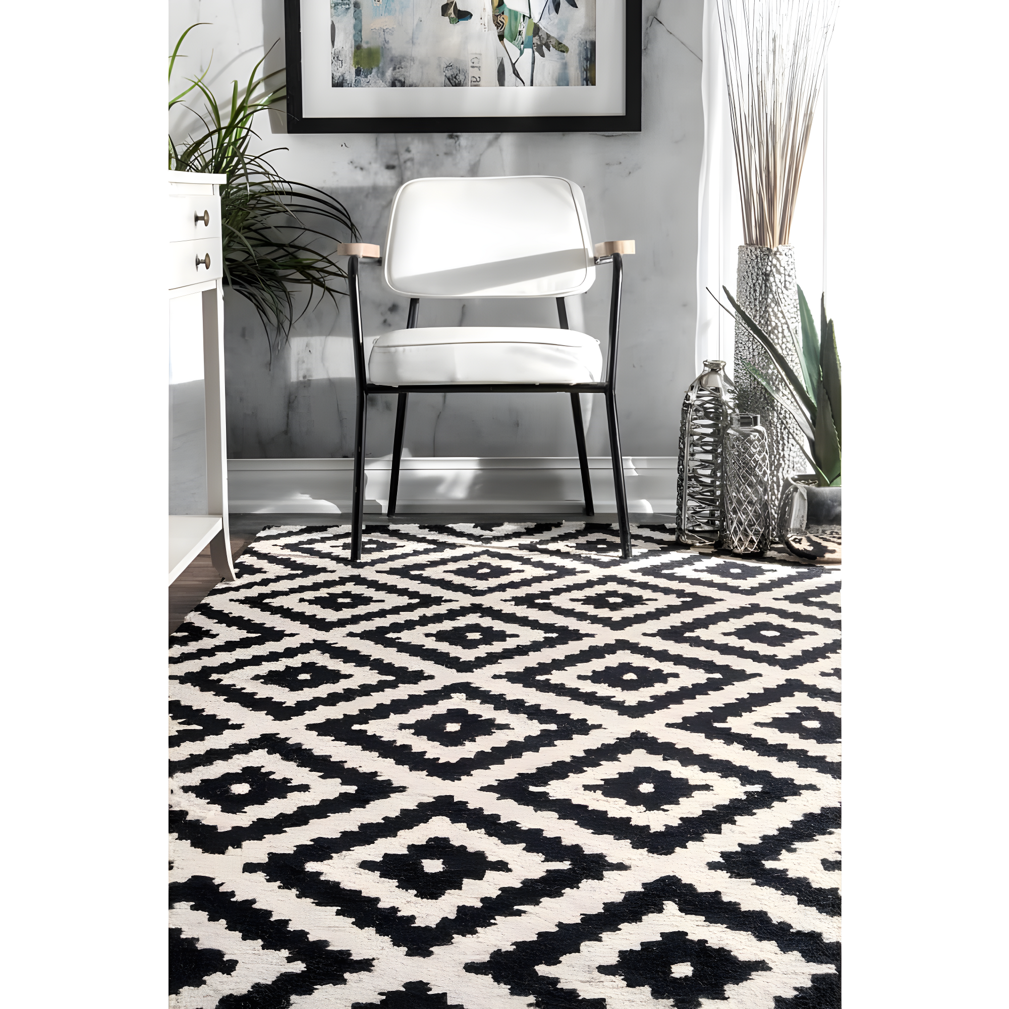 Nuloom Kellee Geometric 6 Square Wool Indoor Area Rug for Living Room Bedroom Dining Room Kitchen, Beige/Brown