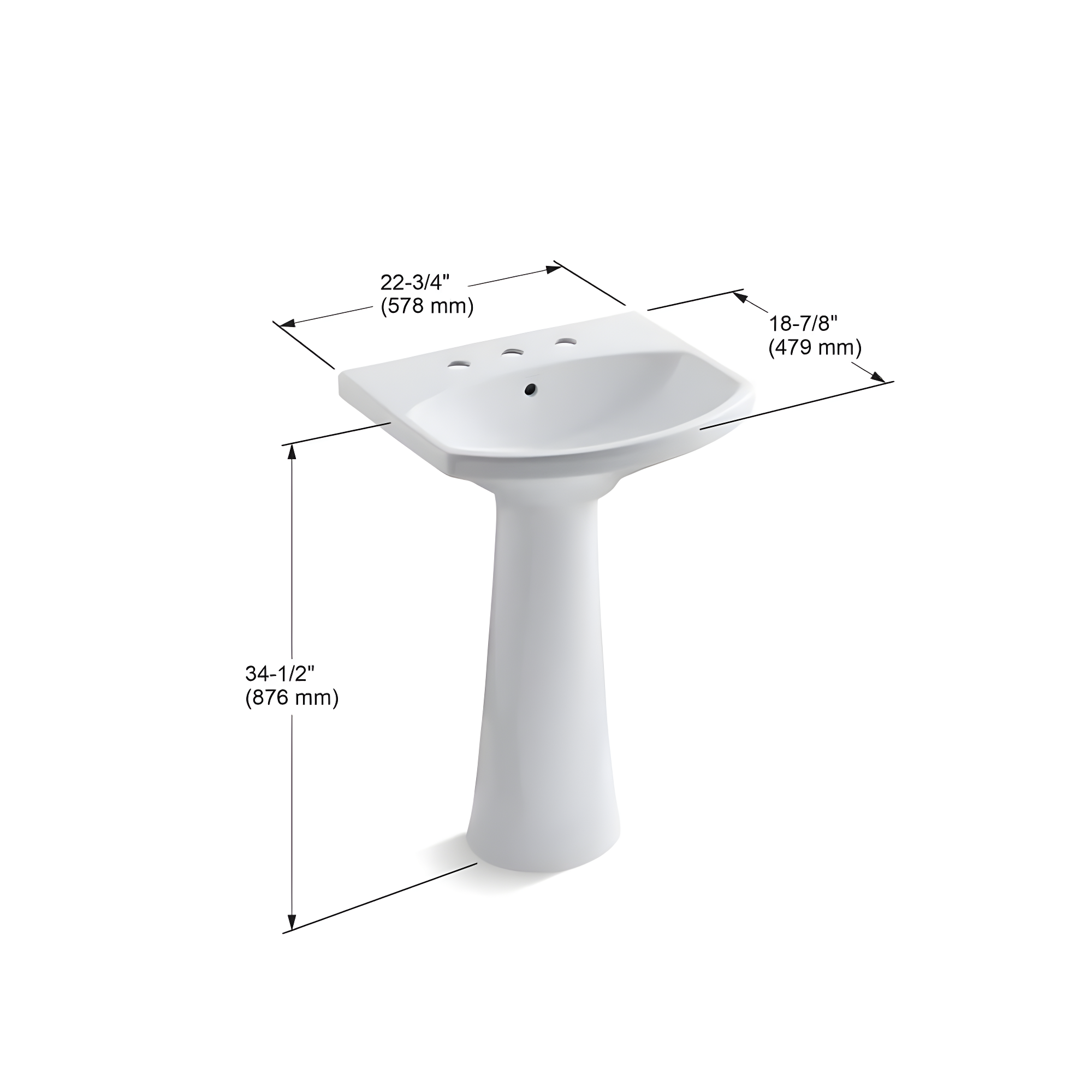 Cimarron® 26.81" Vitreous China U-Shape Pedestal Bathroom Sink with Overflow