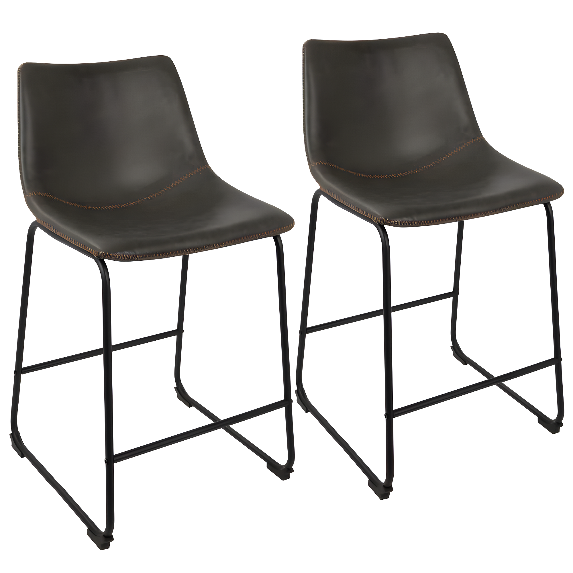 LumiSource Set of 2 26" Duke Industrial Counter Height Barstool Black/Gray: Upholstered, Metal Frame, No Assembly Required