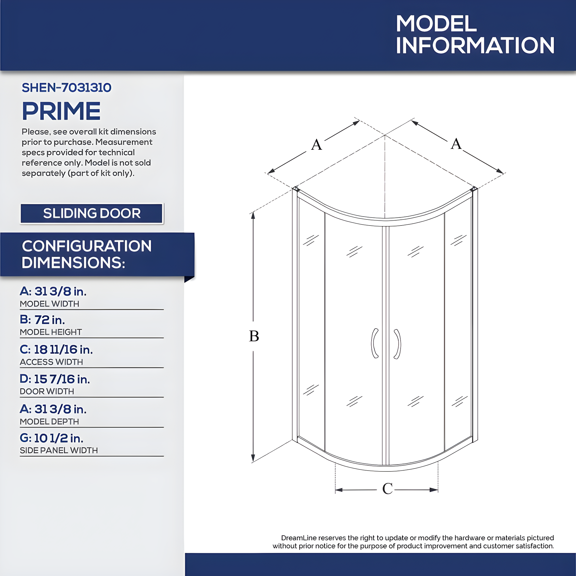 Prime 33" W x 33" D x 76.75" H Round Sliding Shower Enclosure with Base Included