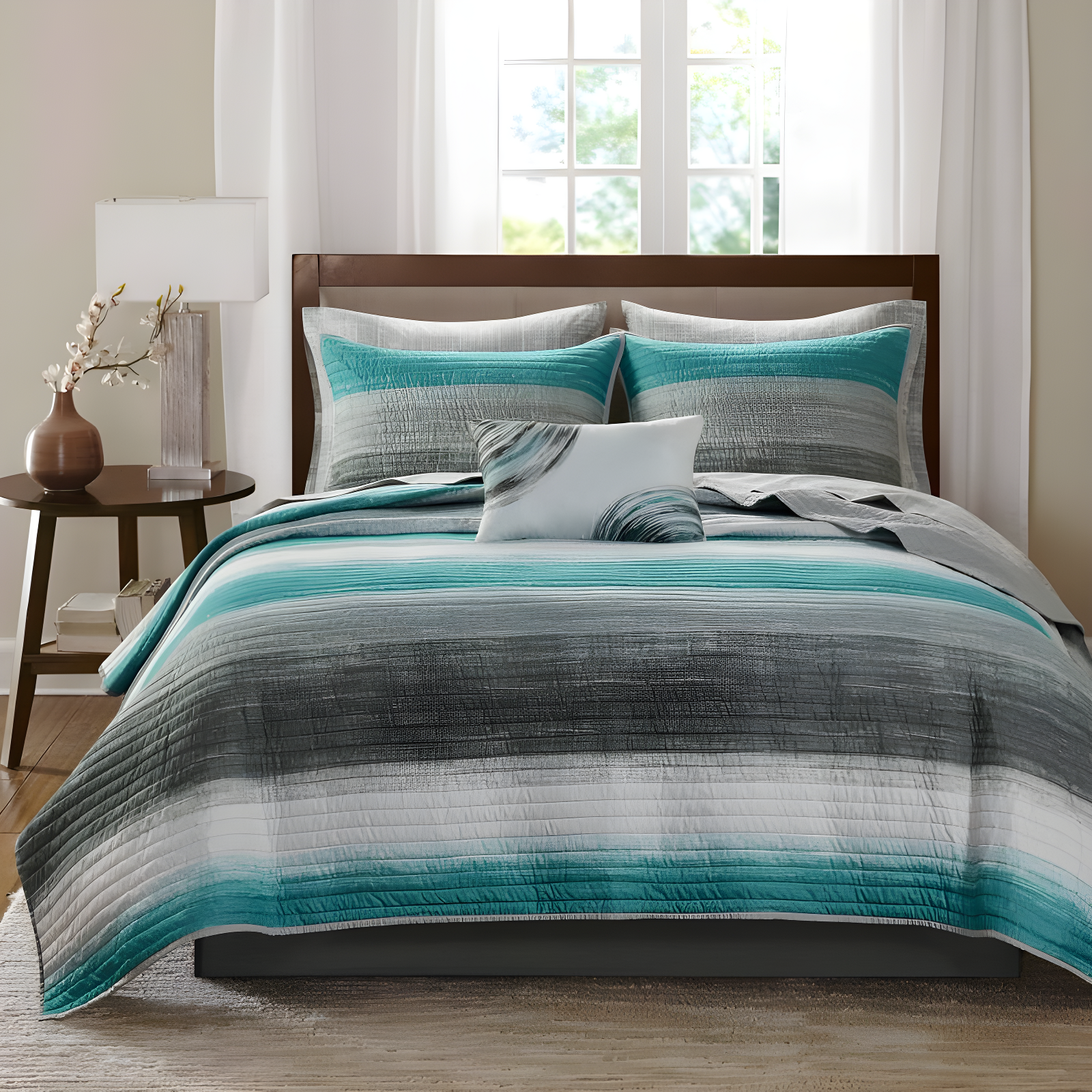 Madison Park Essentials Saben Microfiber Quilt Set with Cotton Bed Sheets