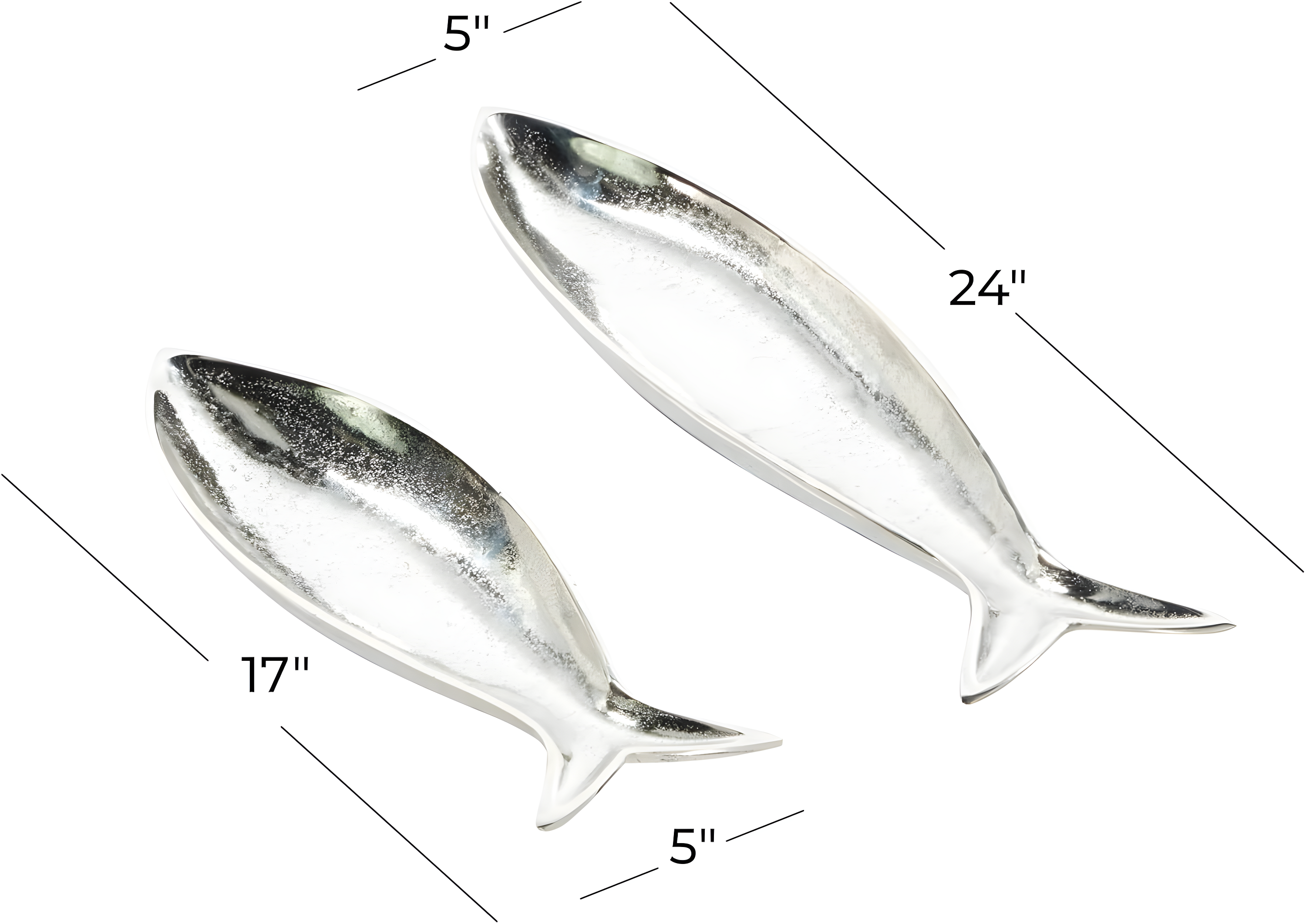 CosmoLiving by Cosmopolitan 24", 17"W Silver Aluminum Metal Fish Tray, 2-Pieces