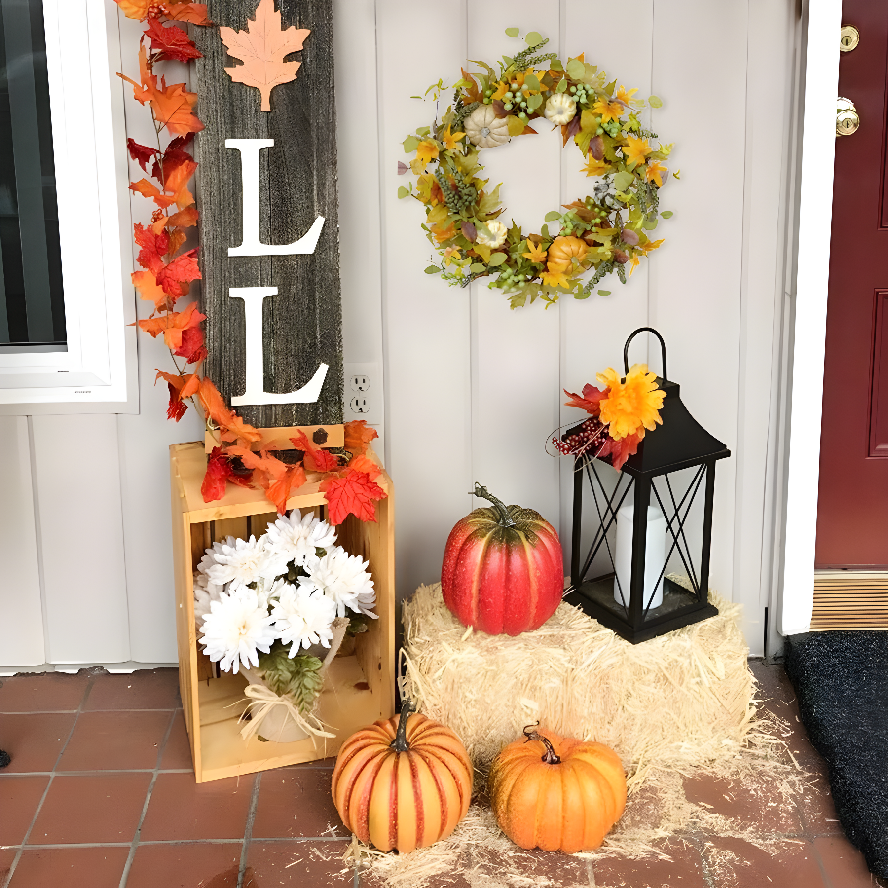 Fall Wreath 20’’ Autumn Front Door Wreath Harvest Wreath with Sunflower Pumpkins Berries Maple Leaves Daisies for Outside Indoor Home Wall Festival Thanksgiving Autumn Farmhouse Decor
