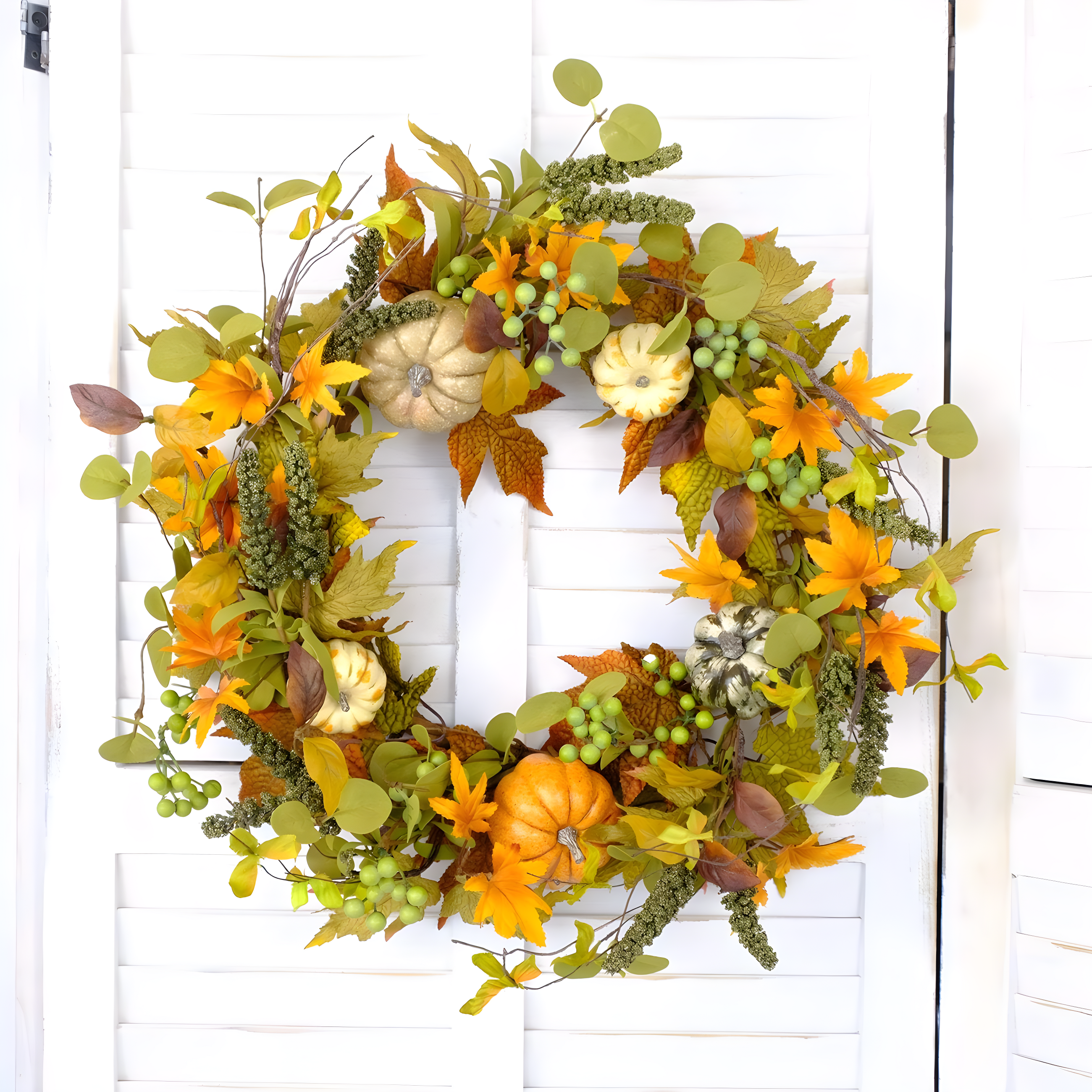 Fall Wreath 20’’ Autumn Front Door Wreath Harvest Wreath with Sunflower Pumpkins Berries Maple Leaves Daisies for Outside Indoor Home Wall Festival Thanksgiving Autumn Farmhouse Decor