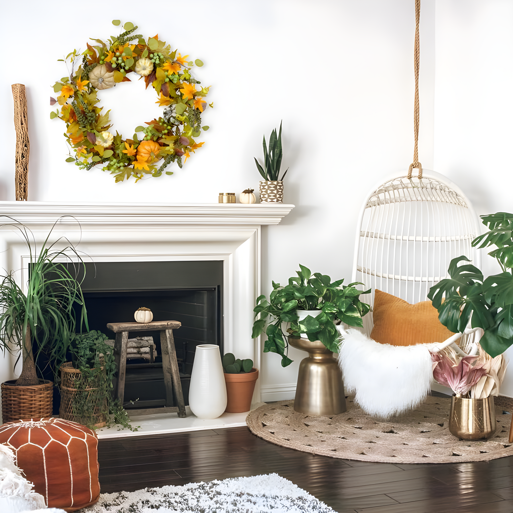 Fall Wreath 20’’ Autumn Front Door Wreath Harvest Wreath with Sunflower Pumpkins Berries Maple Leaves Daisies for Outside Indoor Home Wall Festival Thanksgiving Autumn Farmhouse Decor