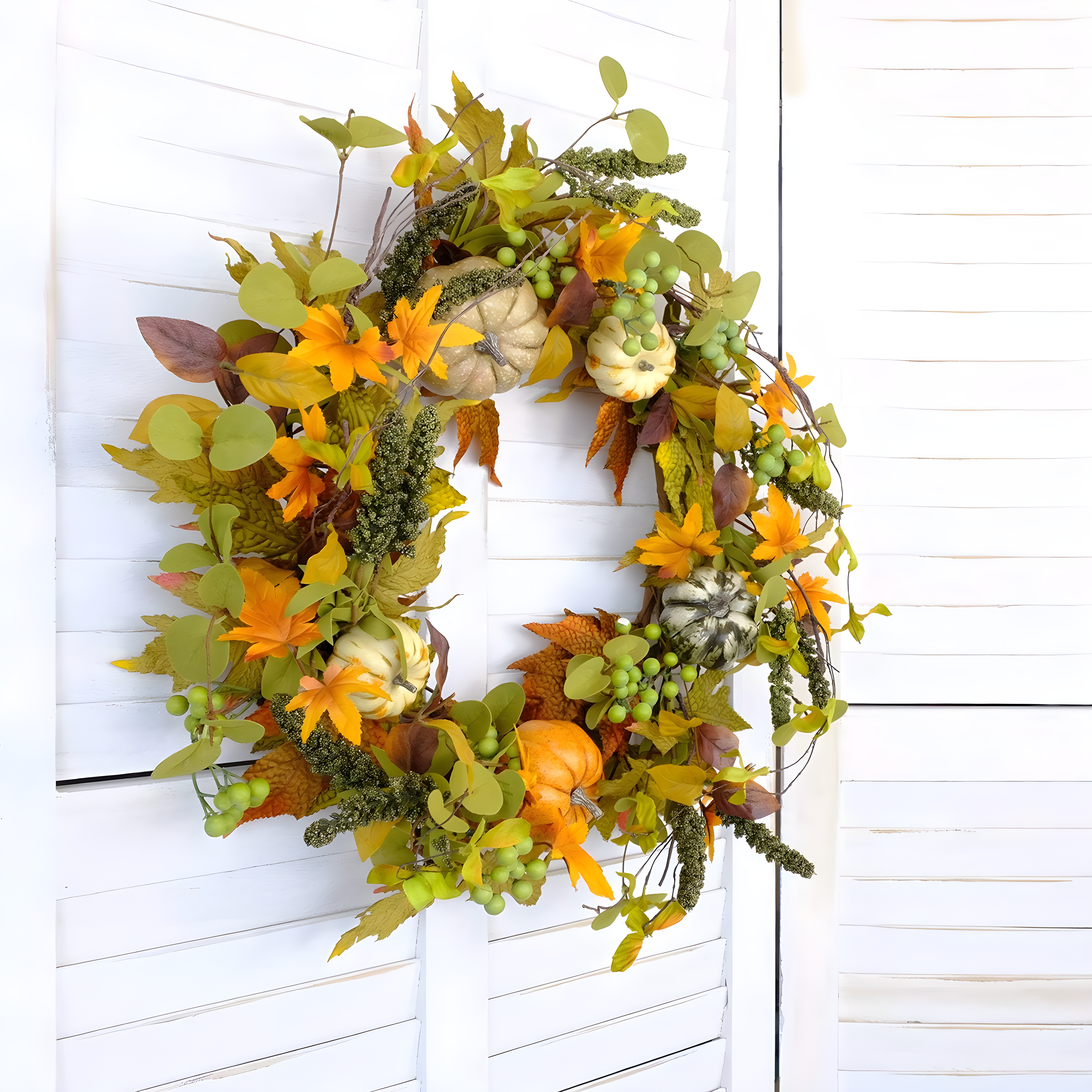 Fall Wreath 20’’ Autumn Front Door Wreath Harvest Wreath with Sunflower Pumpkins Berries Maple Leaves Daisies for Outside Indoor Home Wall Festival Thanksgiving Autumn Farmhouse Decor