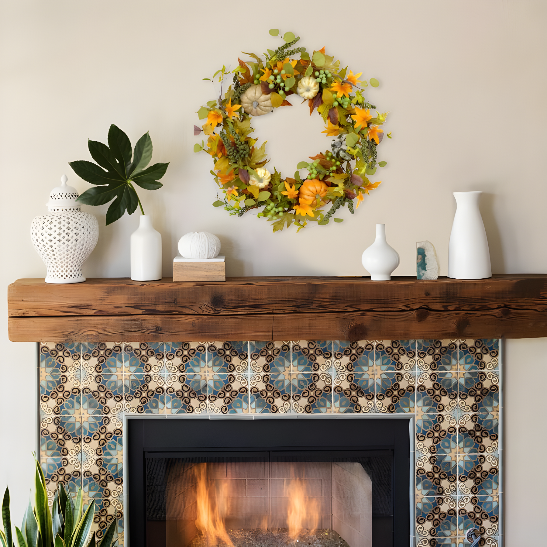 Fall Wreath 20’’ Autumn Front Door Wreath Harvest Wreath with Sunflower Pumpkins Berries Maple Leaves Daisies for Outside Indoor Home Wall Festival Thanksgiving Autumn Farmhouse Decor
