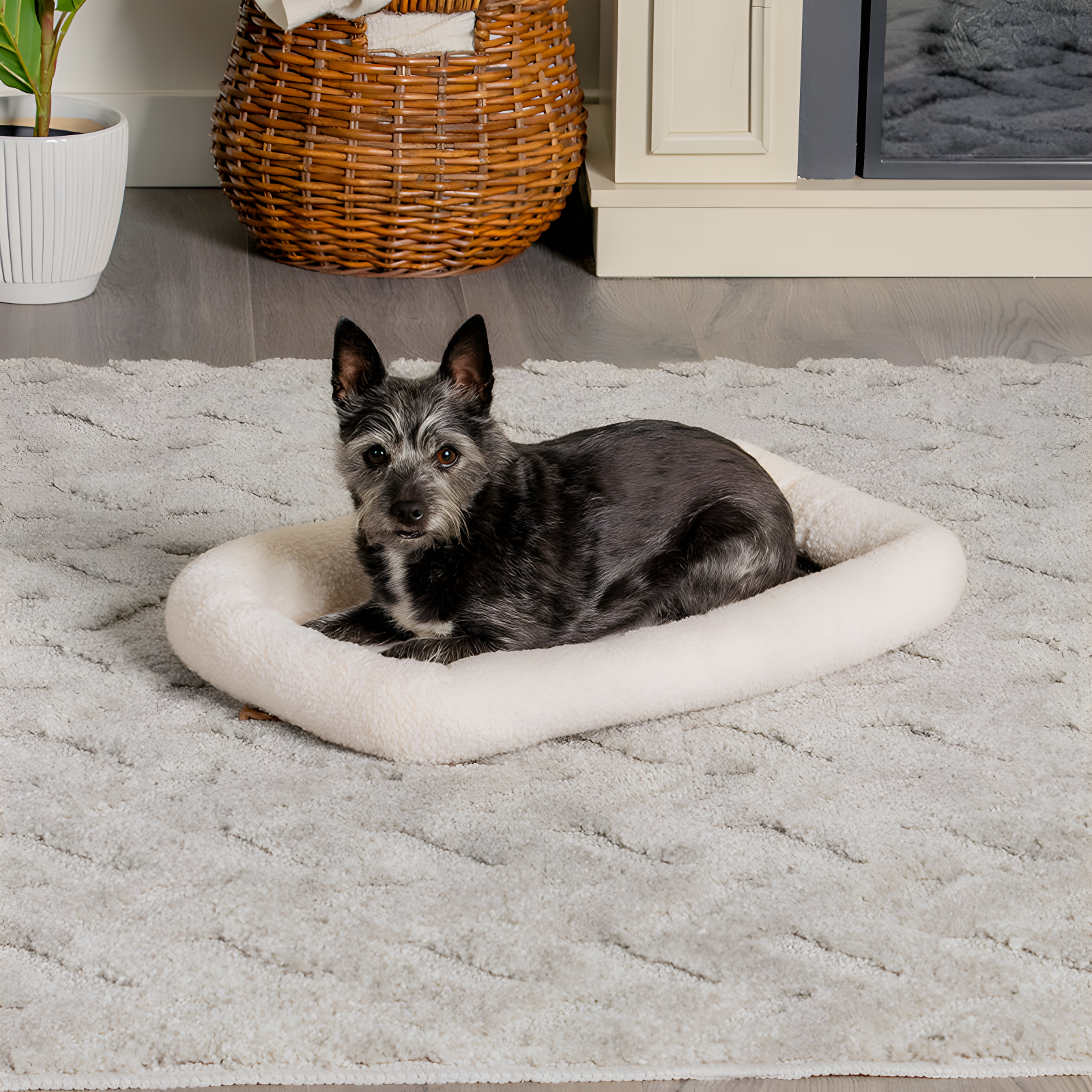 FurHaven Faux Lambswool Crate Bolster Pet Bed