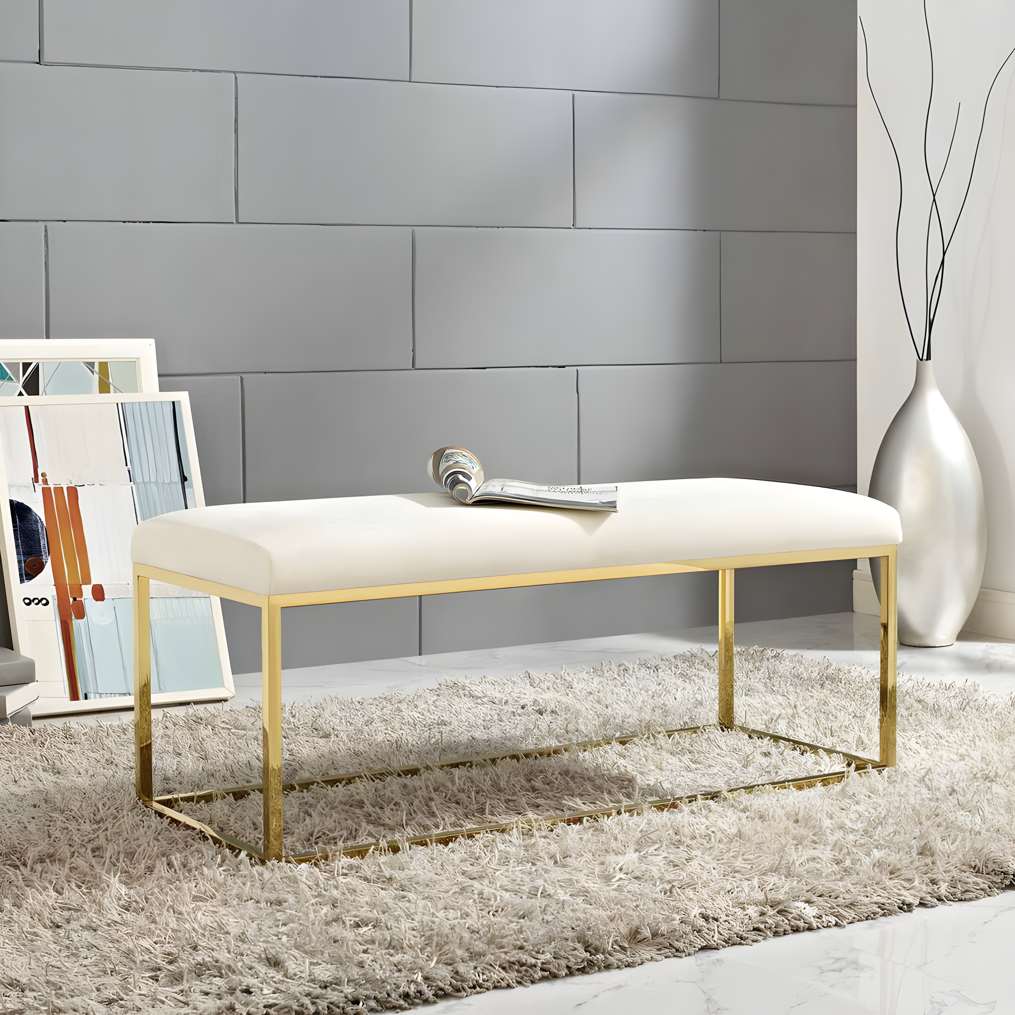 Anticipate Fabric Bench Gold Ivory
