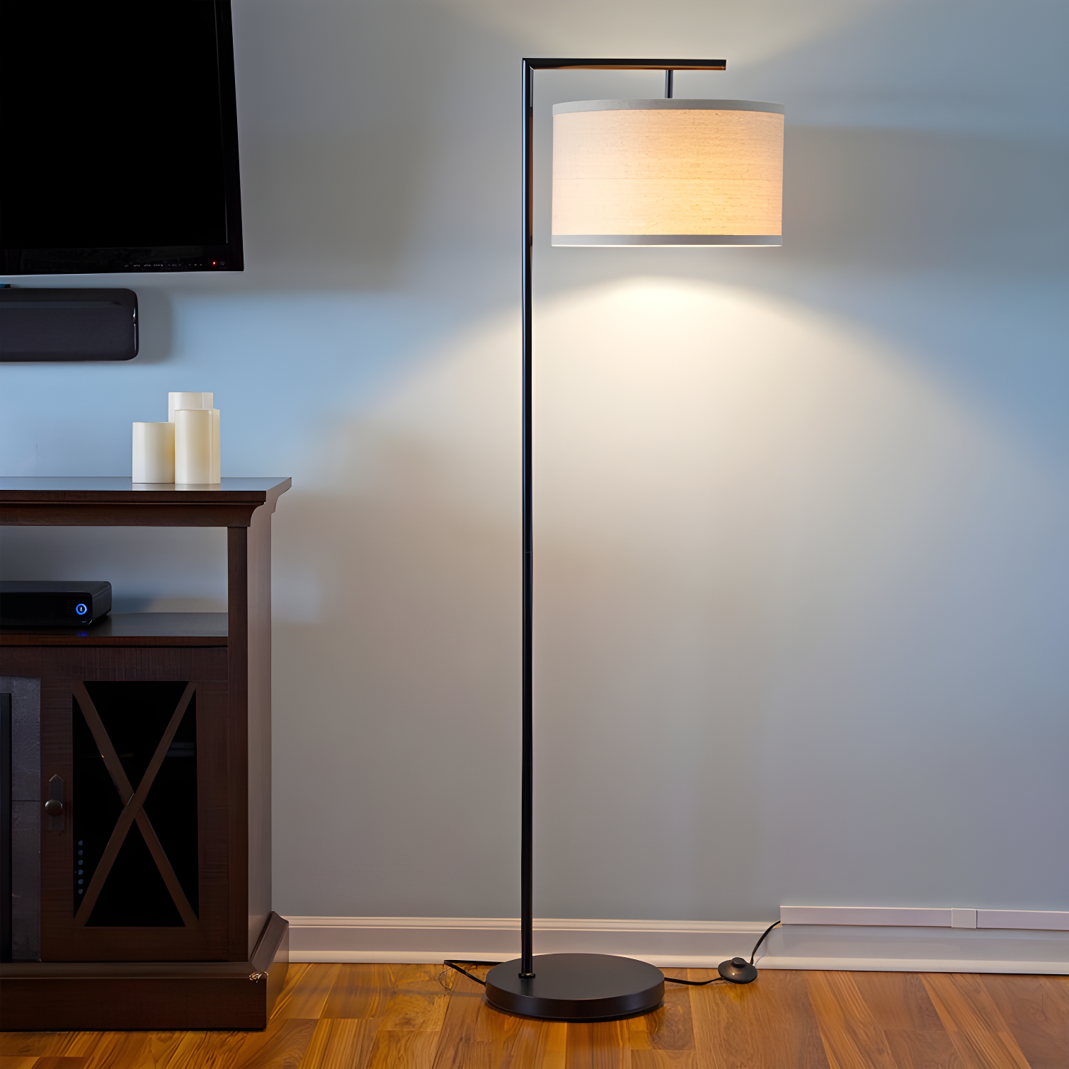Montage Modern 60 in. Mid-Century Modern LED Floor Lamp with Fabric Drum Shade