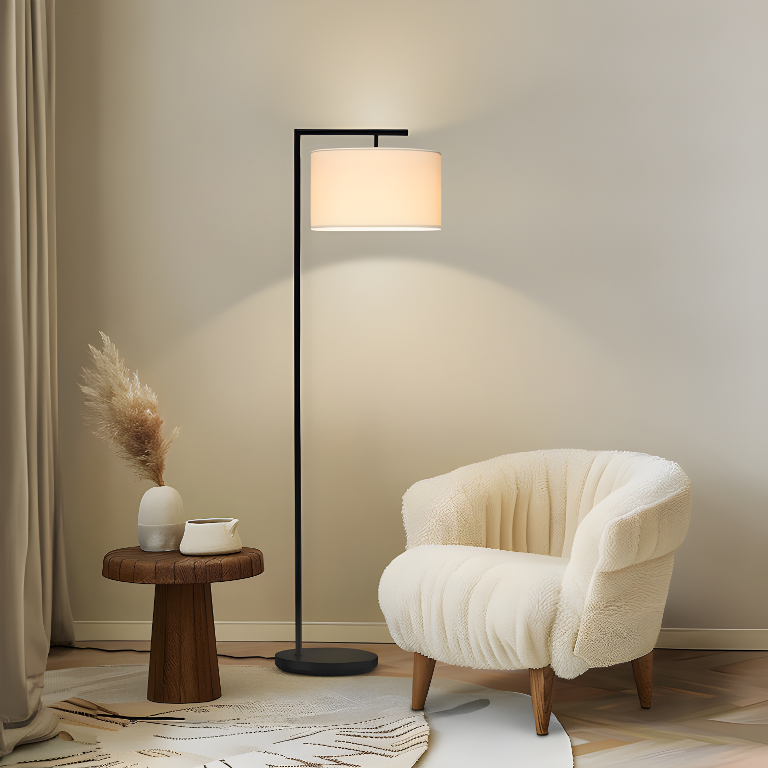 Montage Modern 60 in. Mid-Century Modern LED Floor Lamp with Fabric Drum Shade