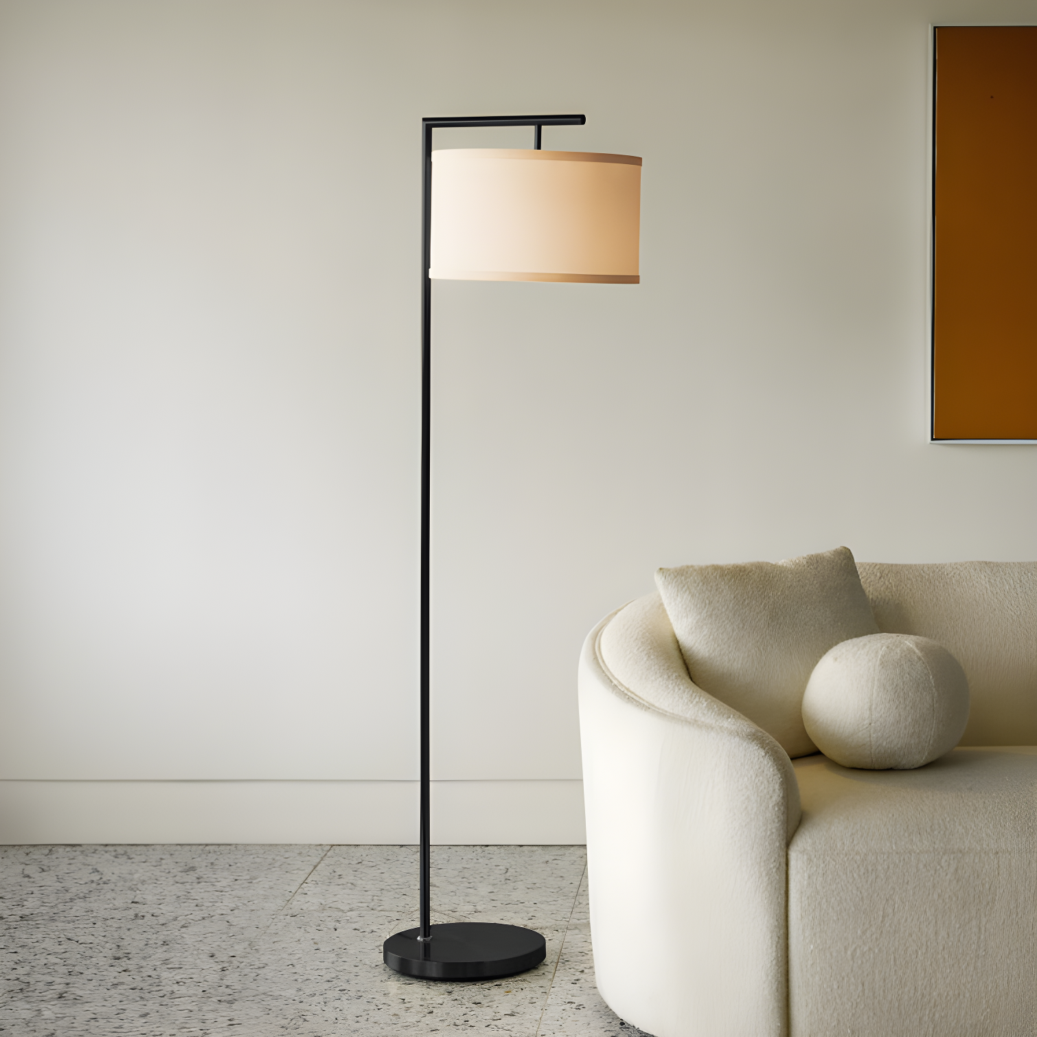 Montage Modern 60 in. Mid-Century Modern LED Floor Lamp with Fabric Drum Shade