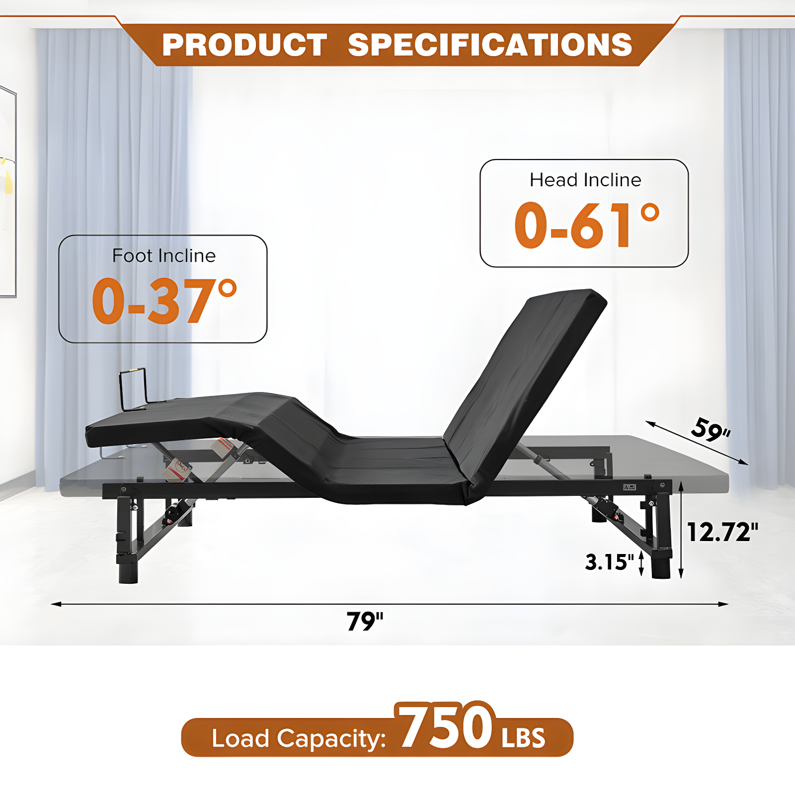 Adjustable Bed Base Frame Queen Bed Frame With Head And Foot Incline Wireless Remote Zero Gravity Quiet Motor