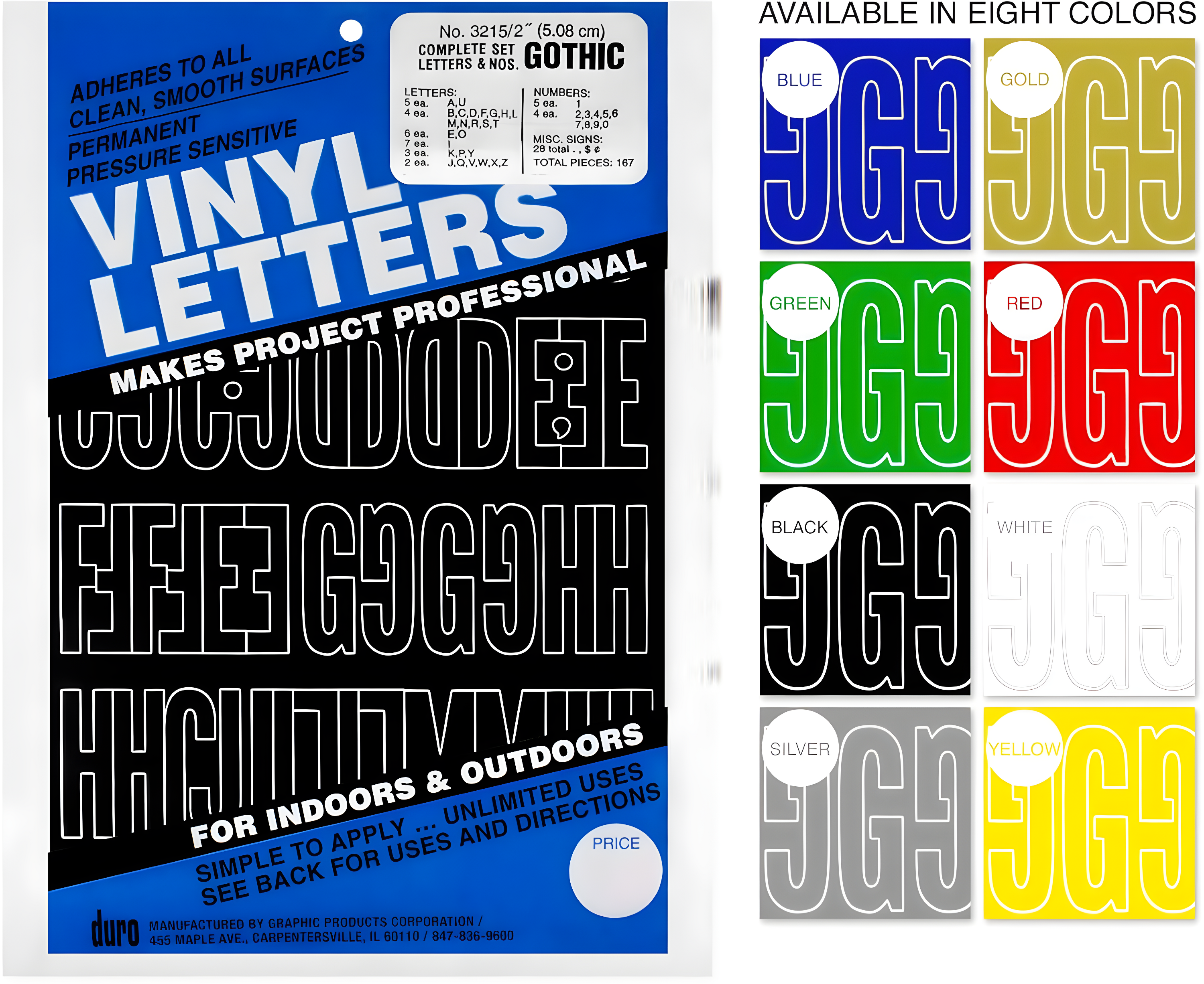 Duro Permanent Adhesive Vinyl Letters & Numbers 2" 167/Pkg-Gold