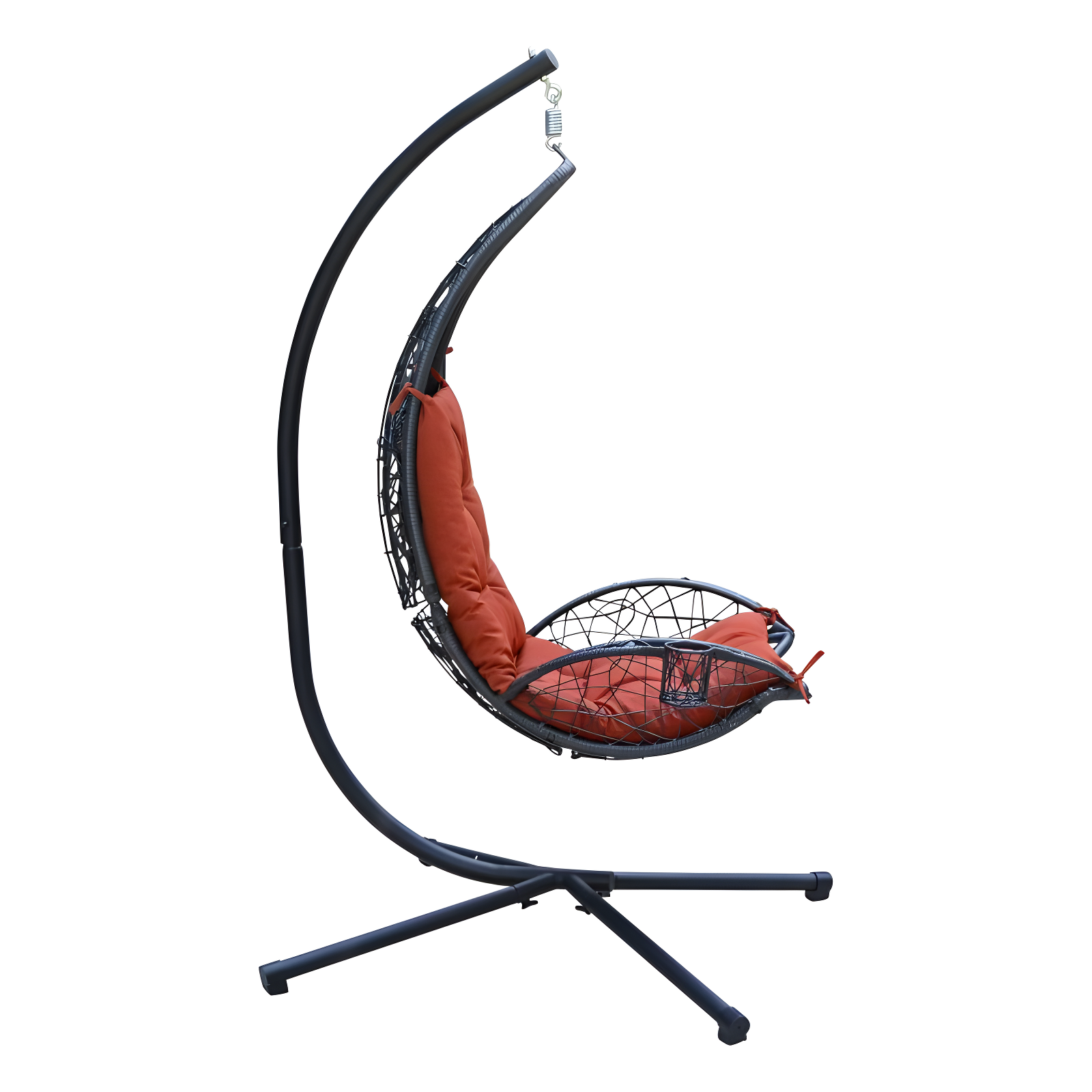 Cushioned Rattan Wicker Hanging Chair with Stand - Terra Cotta - Algoma: Outdoor Patio Furniture, UV Resistant