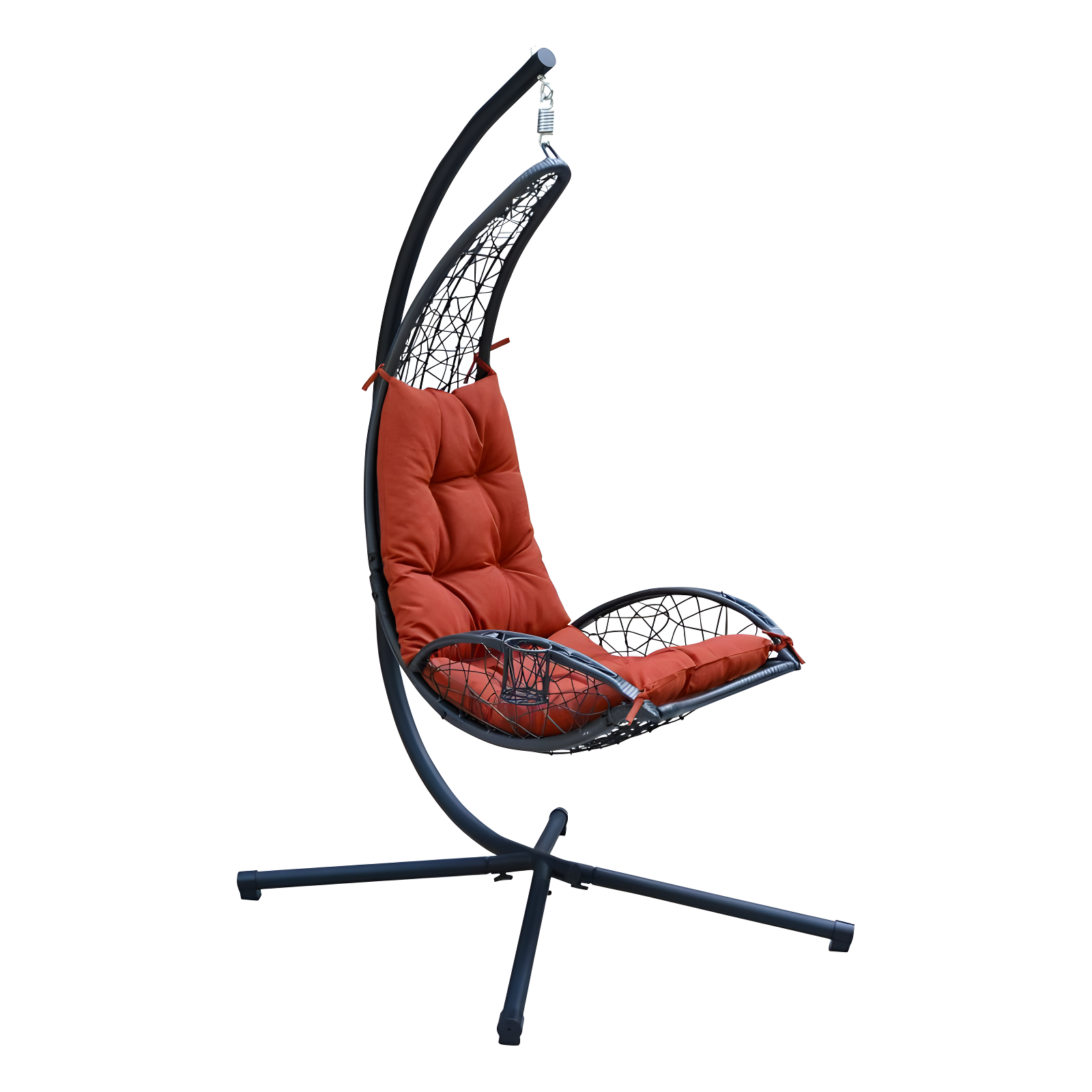 Cushioned Rattan Wicker Hanging Chair with Stand - Terra Cotta - Algoma: Outdoor Patio Furniture, UV Resistant