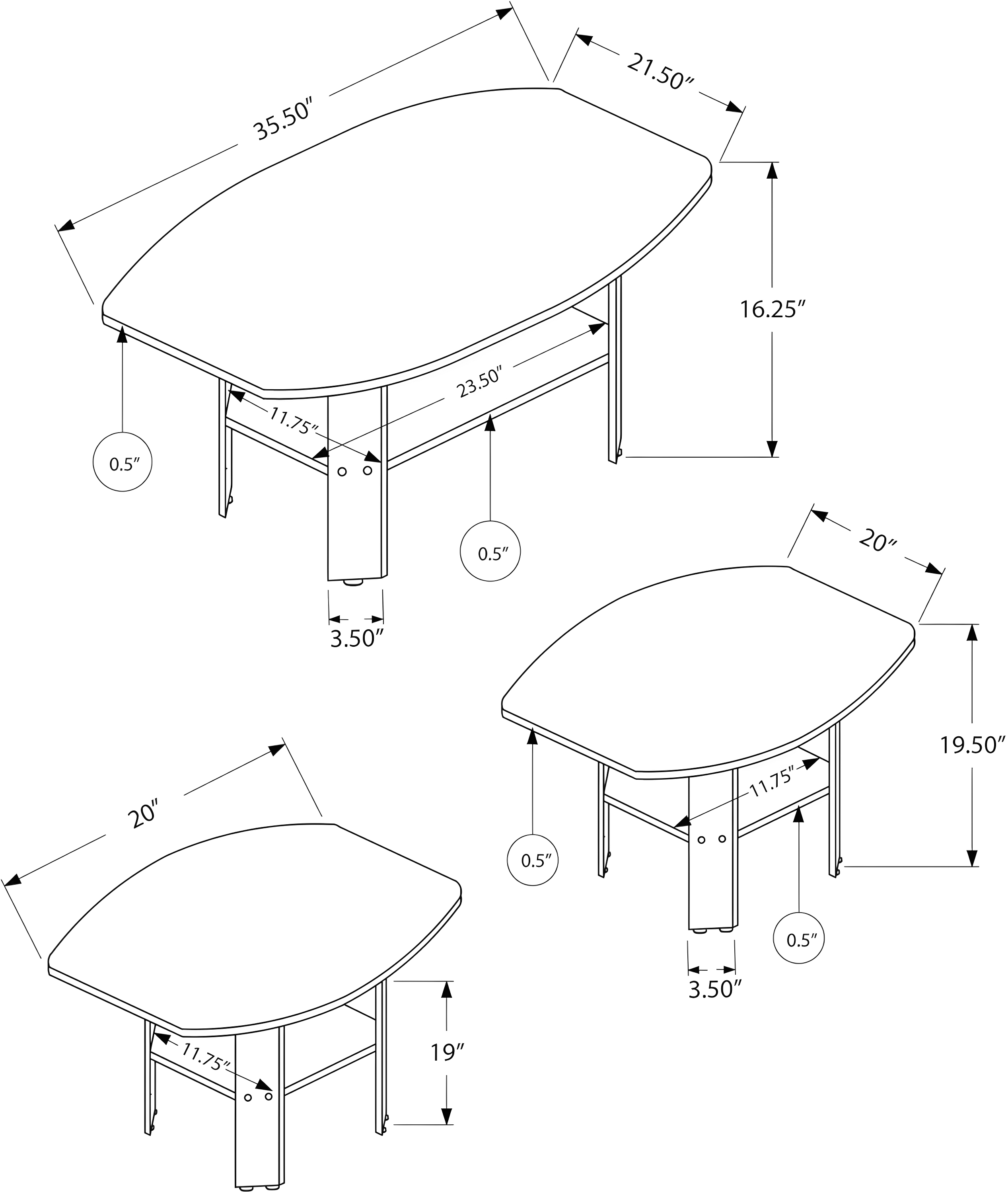 Porch & Den Table Set, 3pcs Set, Coffee, End, Side, Accent, Living Room, Laminate, Transitional