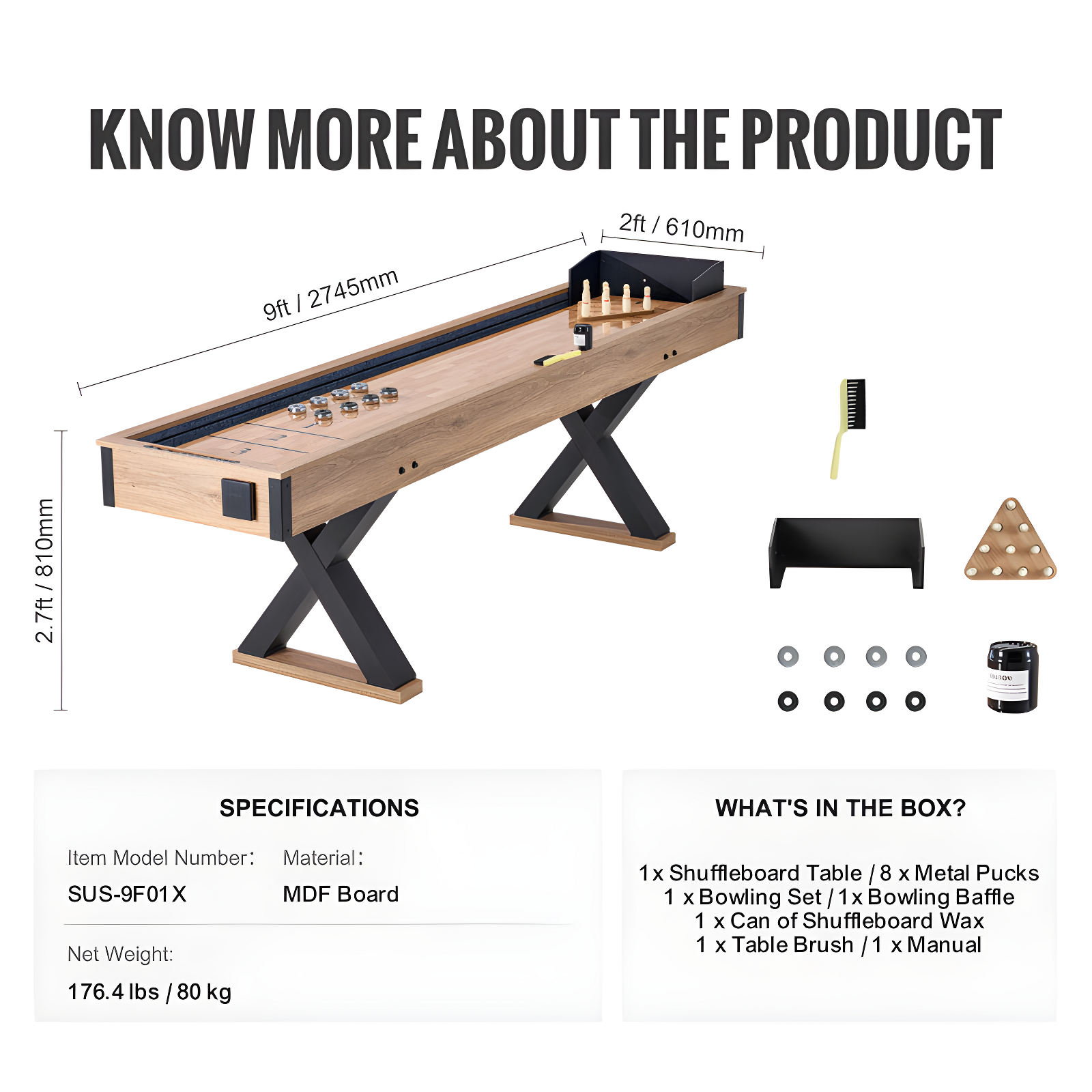 VEVOR Shuffleboard Table 2 in 1 Shuffleboard and Bowling Combo Game Set