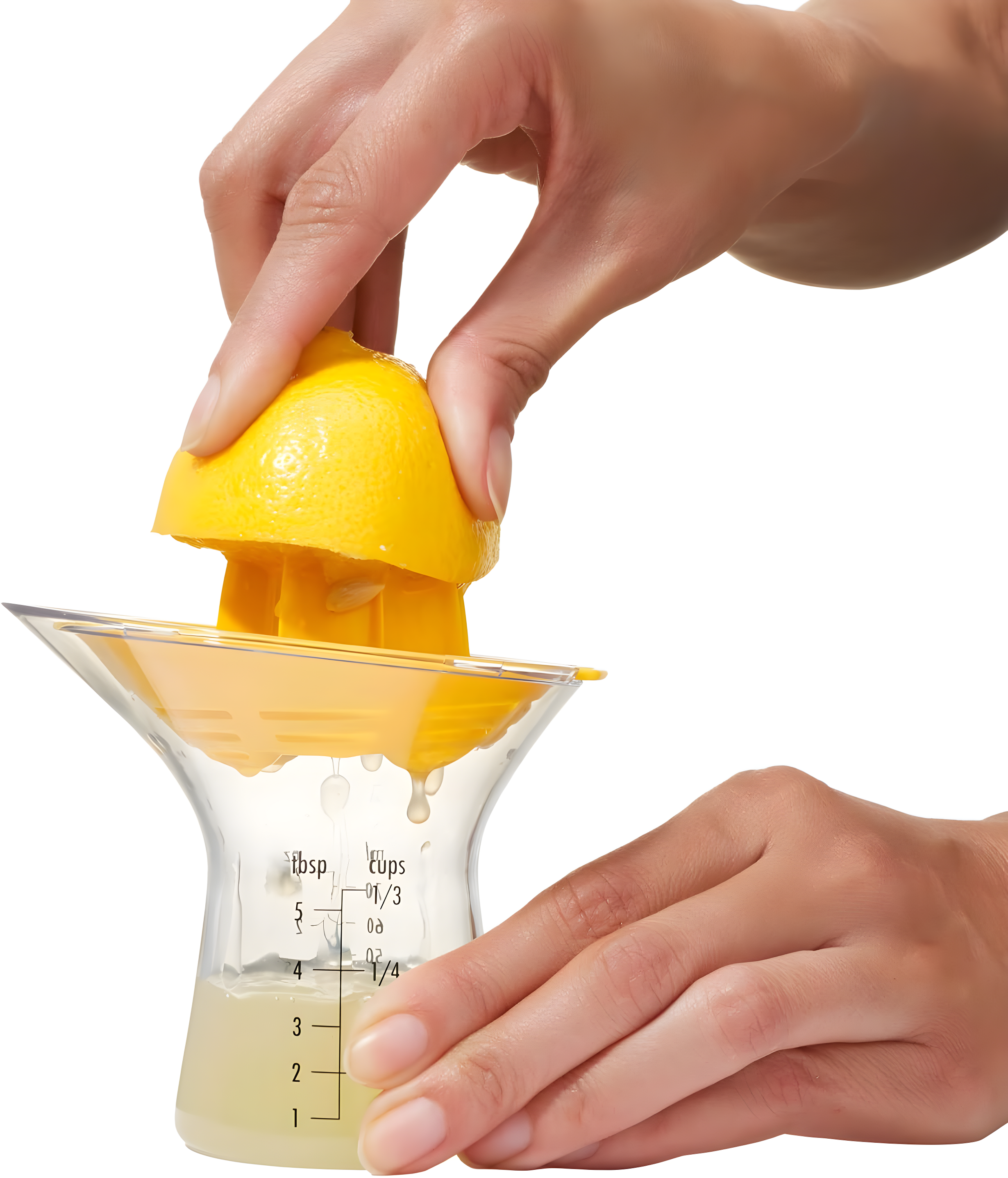 Yellow and Clear Plastic Citrus Juicer with Measurement Markings