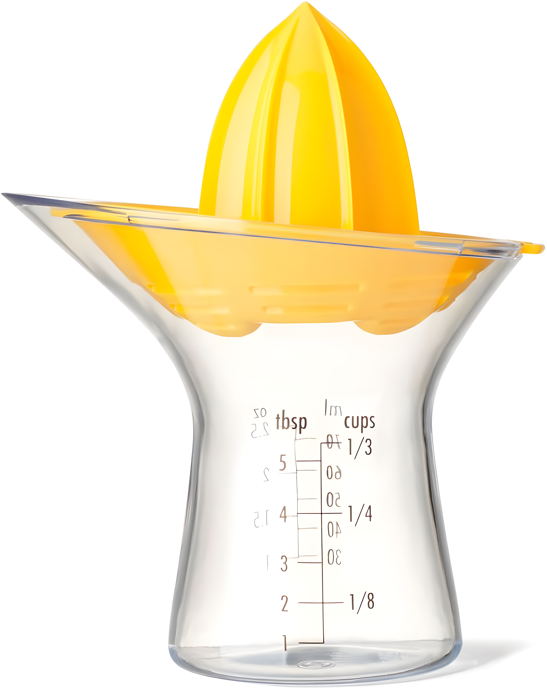 Yellow and Clear Plastic Citrus Juicer with Measurement Markings