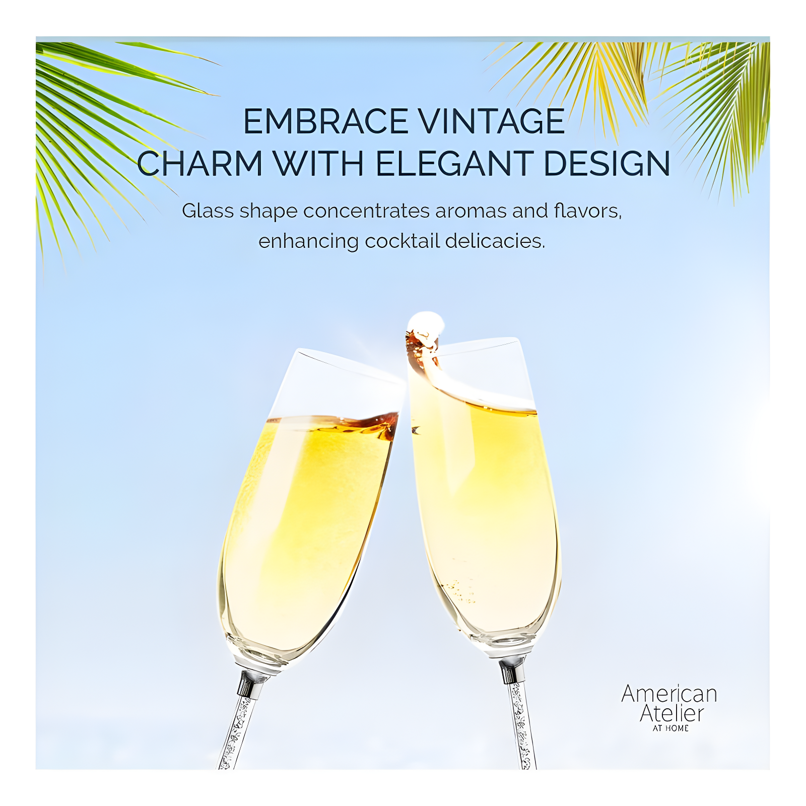 American Atelier Champagne Flutes Set of 2, Gem Filled Stem Toasting Glasses, Giftware for Anniversaries, Engagements, or Holidays, 10" Tall