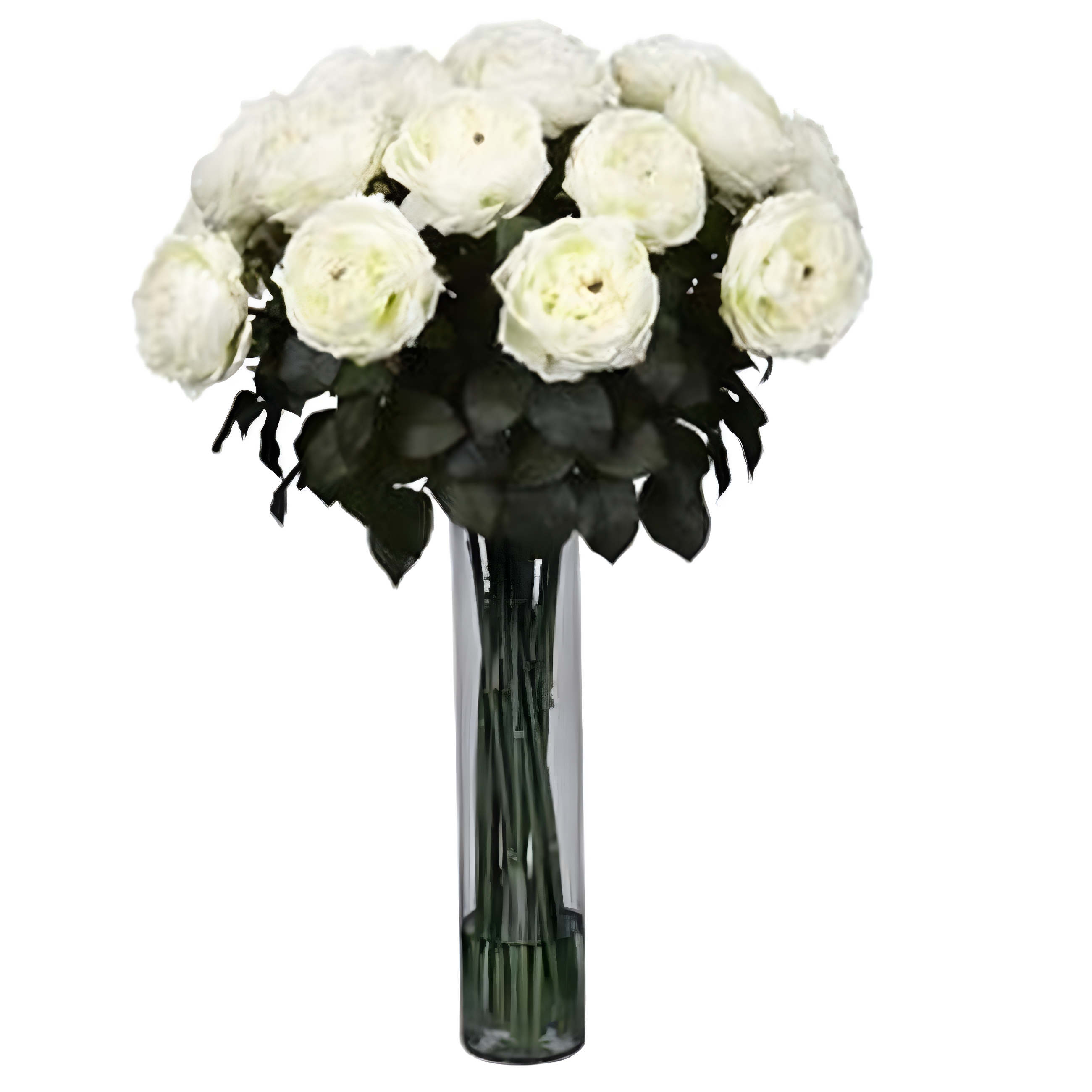 Nearly Natural Fancy Rose Silk Floral Arrangement - White Lifelike Faux Foliage, Elegant Glass Vase