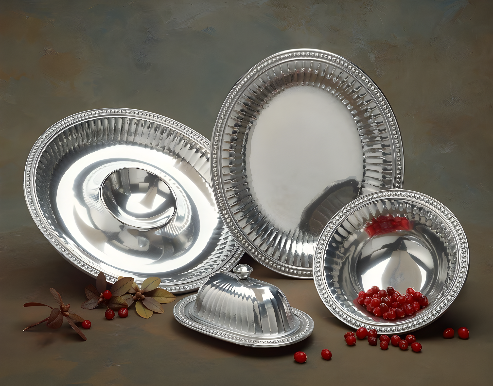 Wilton Armetale Wilton Armetale Flutes and Pearls Oval Serving Tray, 15.5-Inch-by-17.75-Inch