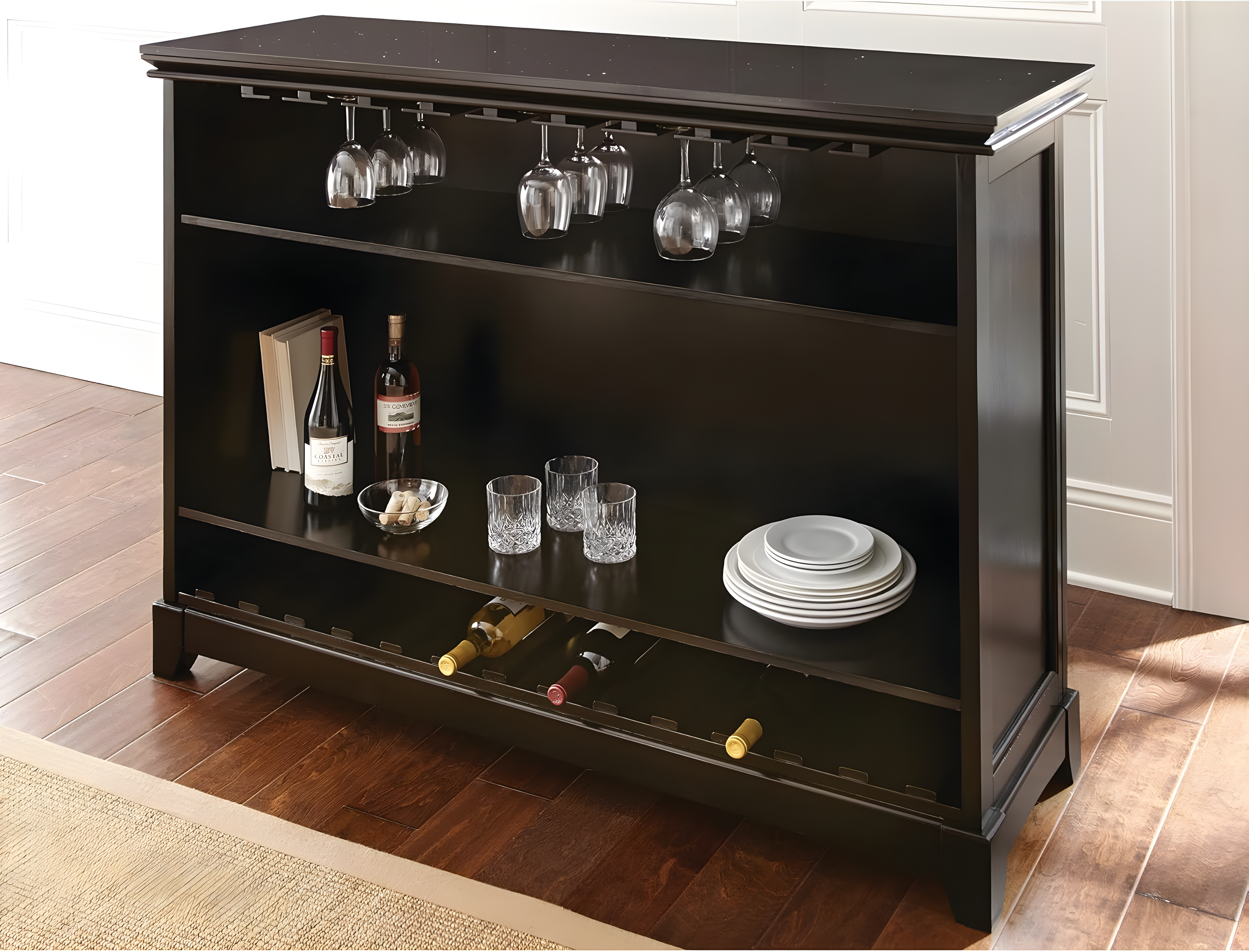 Garcia Bar Black - Steve Silver: Hardwood Solids, Veneers, Scratch-Resistant Top, Storage