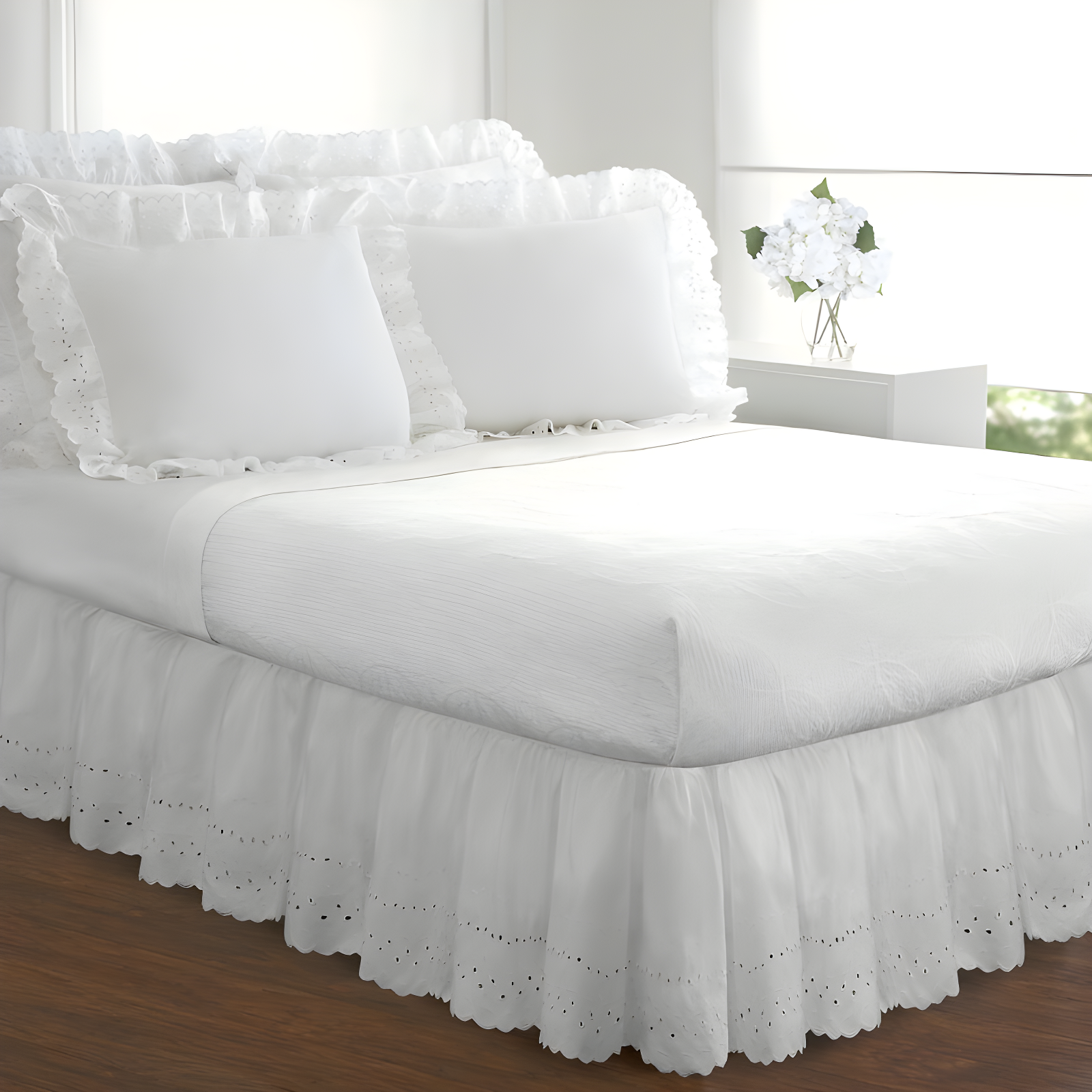 Fresh Ideas Fresh Ideas Ruffled Eyelet Bed Skirt, 14" Drop Length