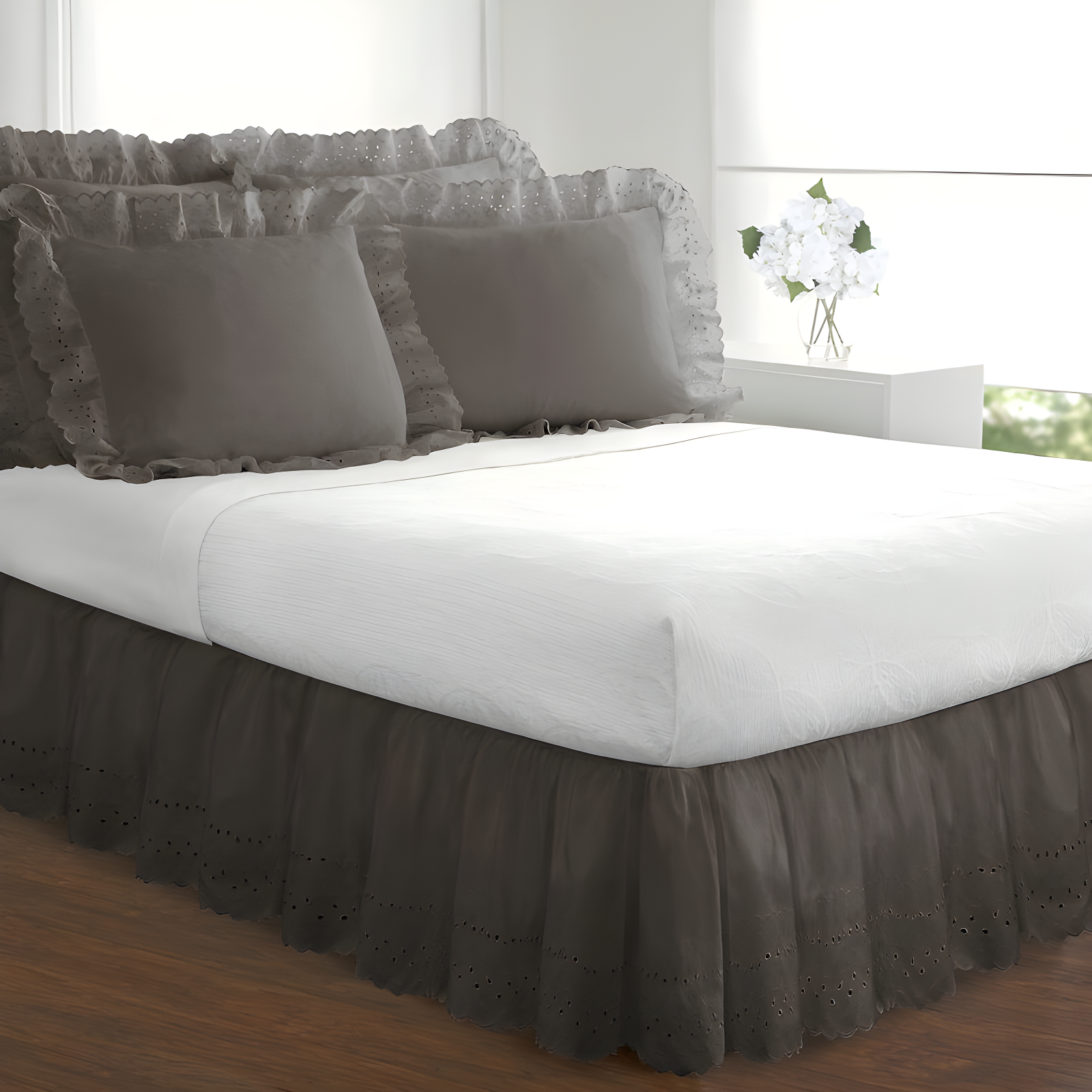 Fresh Ideas Fresh Ideas Ruffled Eyelet Bed Skirt, 14" Drop Length