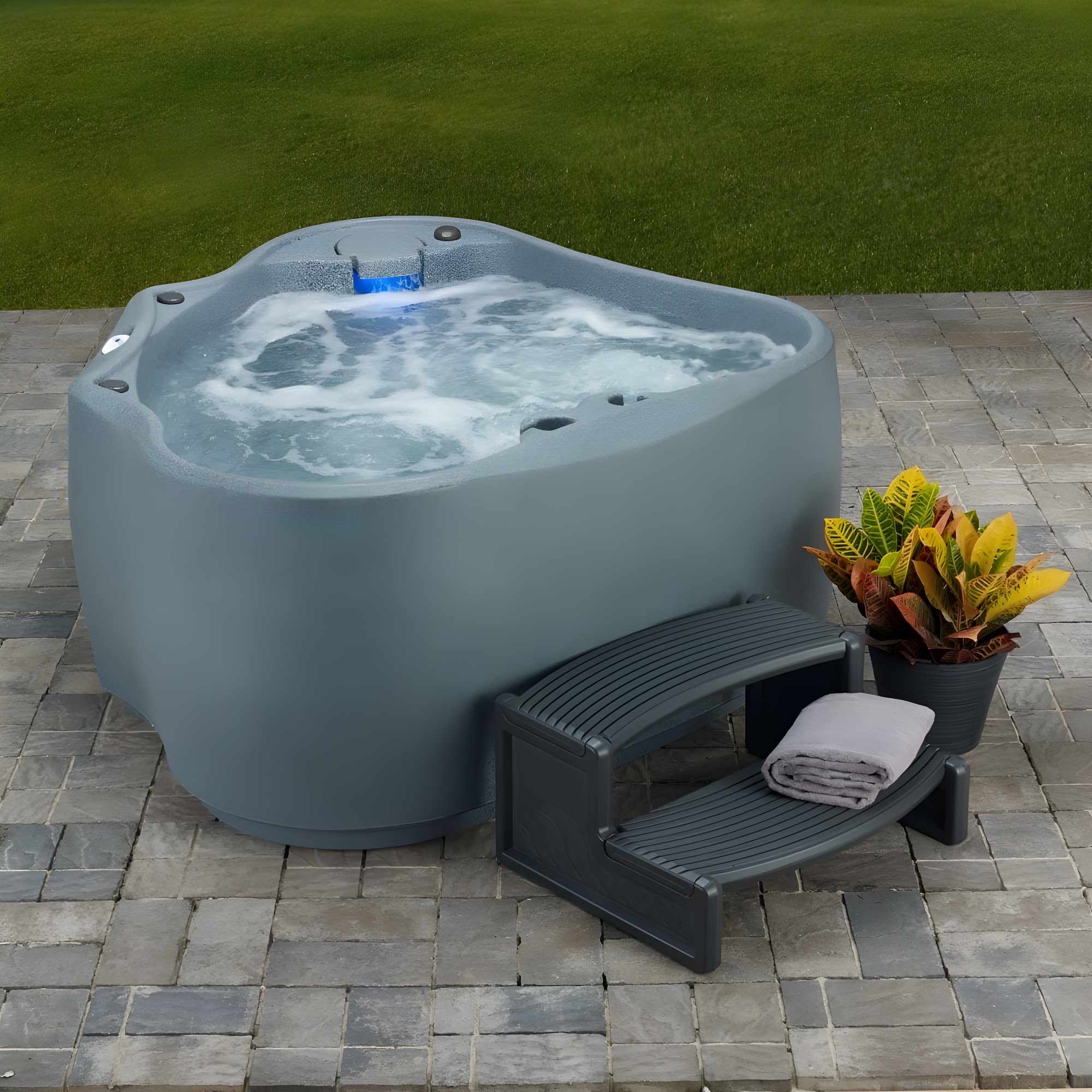 AquaRest Spas, powered by Jacuzzi® pumps AquaRest Discover AR300 Standard 2-Person 20-Jet Oval Plug & Play Hot Tub with LED Waterfall and Friciton Heating