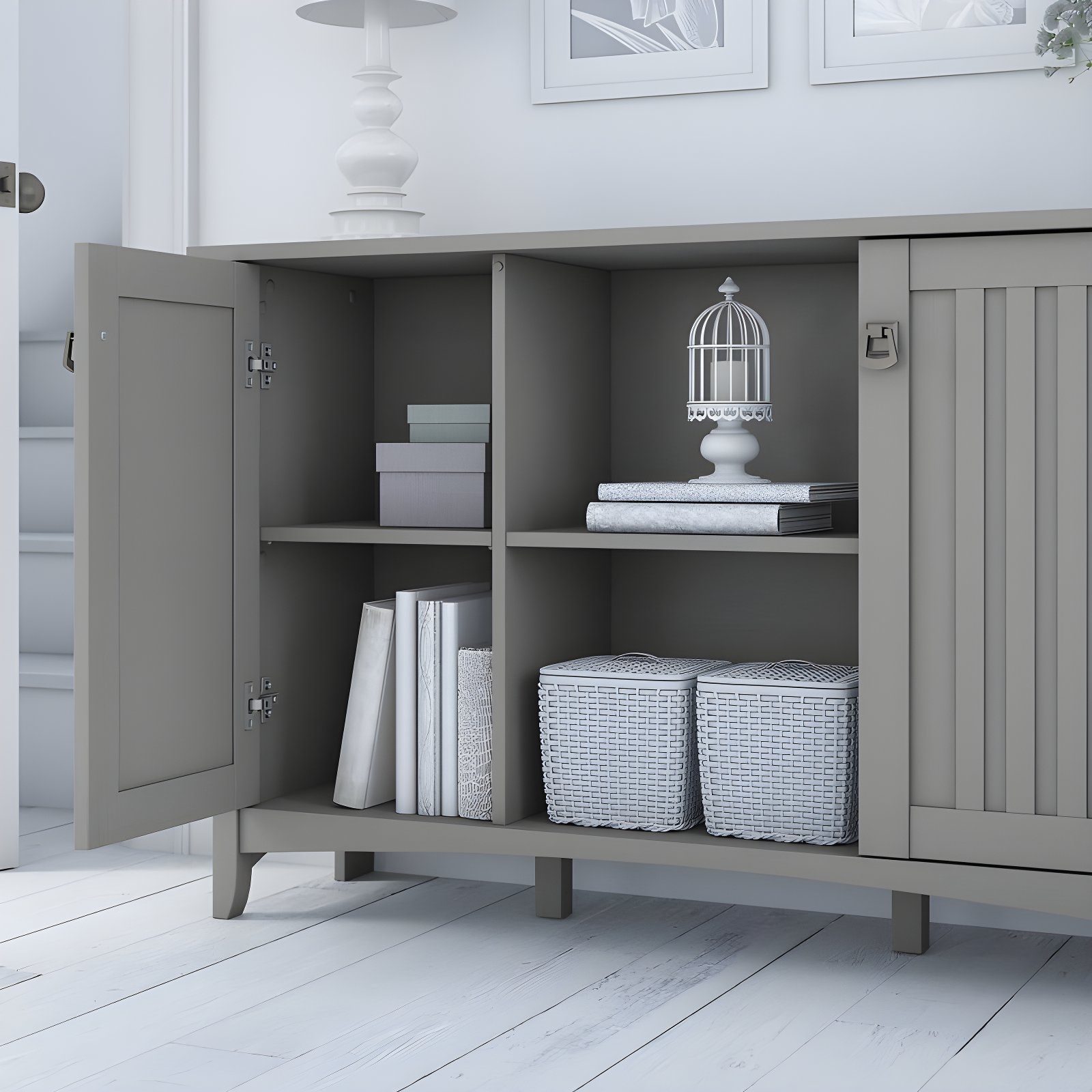 Salinas Accent Storage Cabinet with Doors Gray - Bush Furniture: Mission Style, Tumbled Pewter Hardware