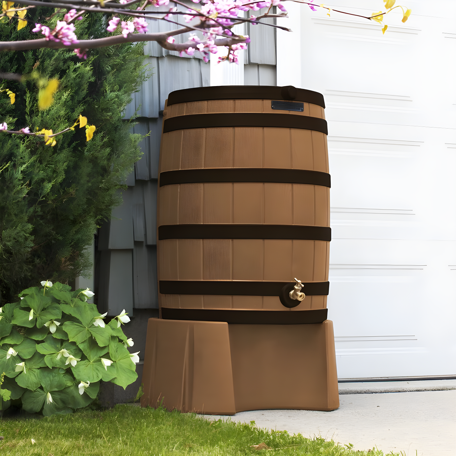 Good Ideas Rain Wizard Whiskey Style Rain Barrel with Overflow and Spigot