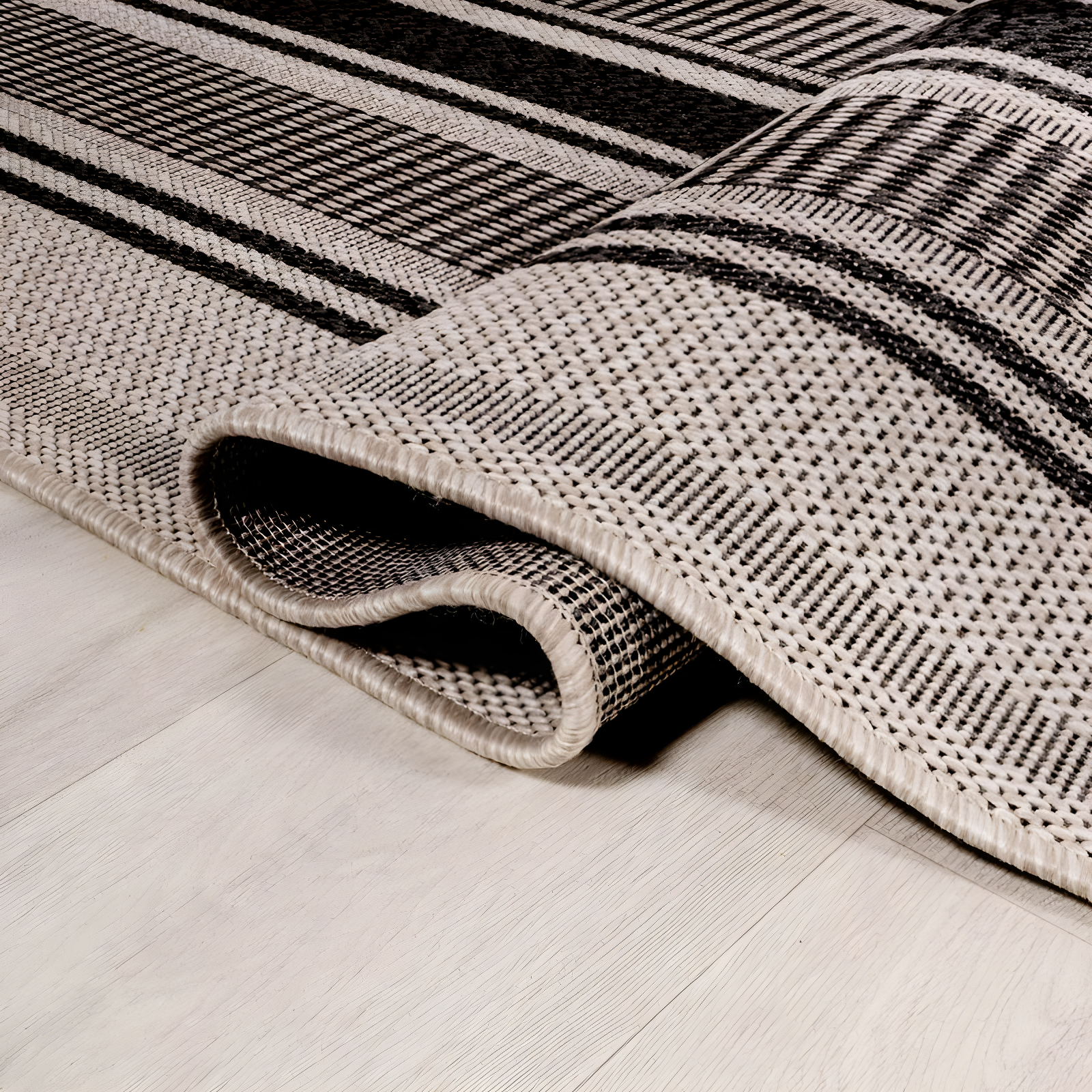 3' x 5' Haynes Modern Double Stripe Indoor/Outdoor Area Rug, Black/Beige - JONATHAN Y