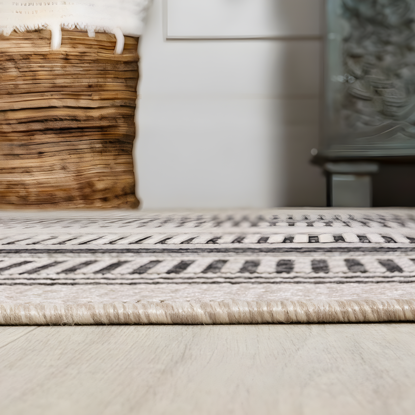 3' x 5' Haynes Modern Double Stripe Indoor/Outdoor Area Rug, Black/Beige - JONATHAN Y