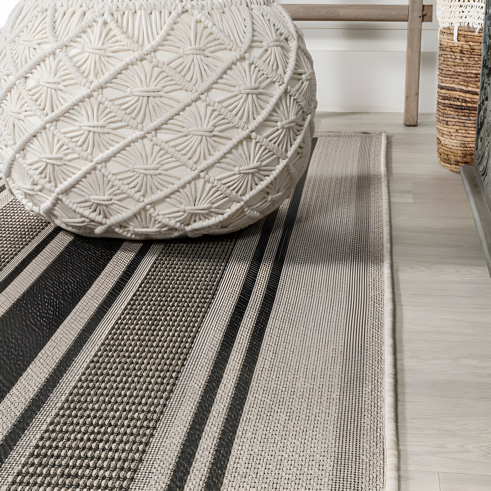 3' x 5' Haynes Modern Double Stripe Indoor/Outdoor Area Rug, Black/Beige - JONATHAN Y