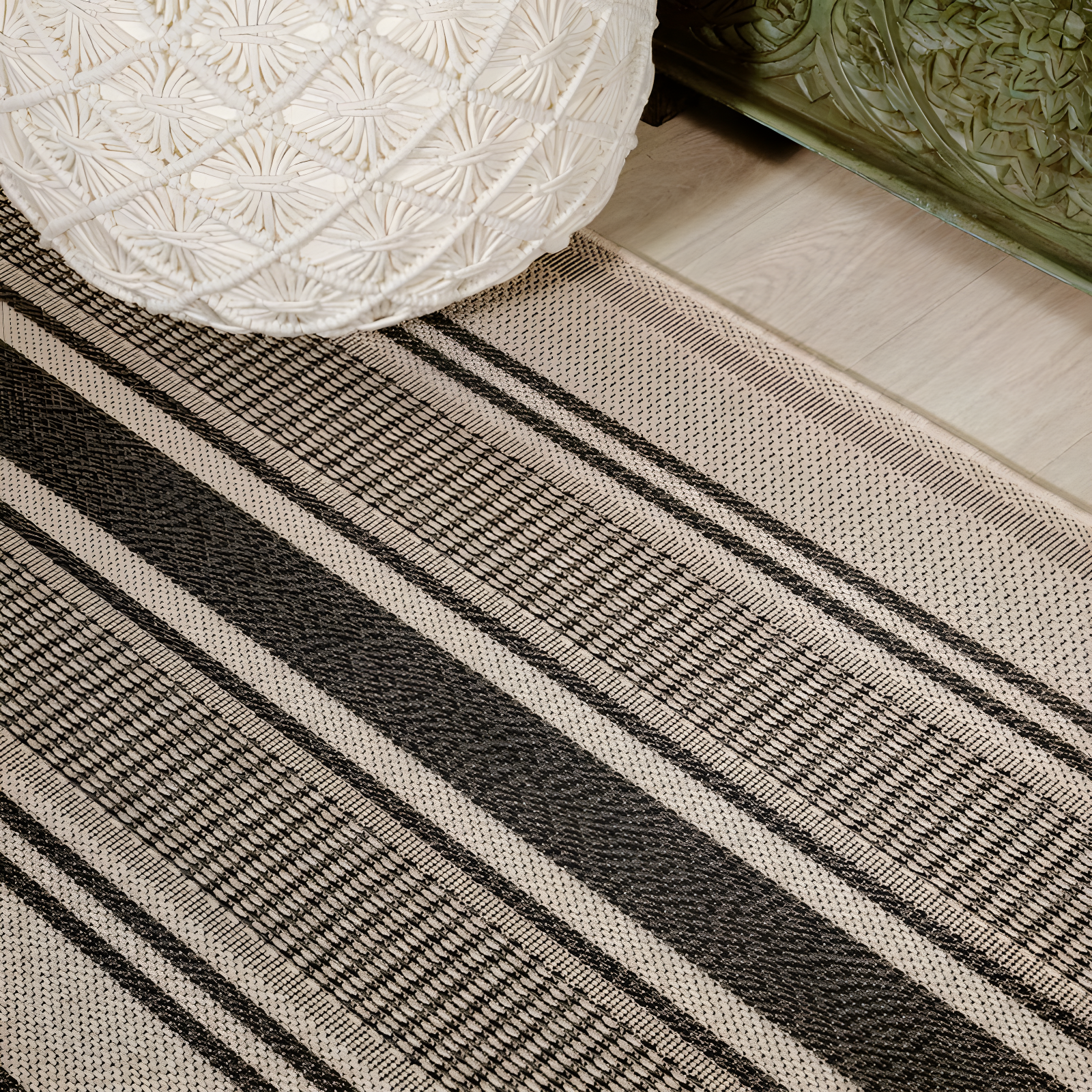 3' x 5' Haynes Modern Double Stripe Indoor/Outdoor Area Rug, Black/Beige - JONATHAN Y
