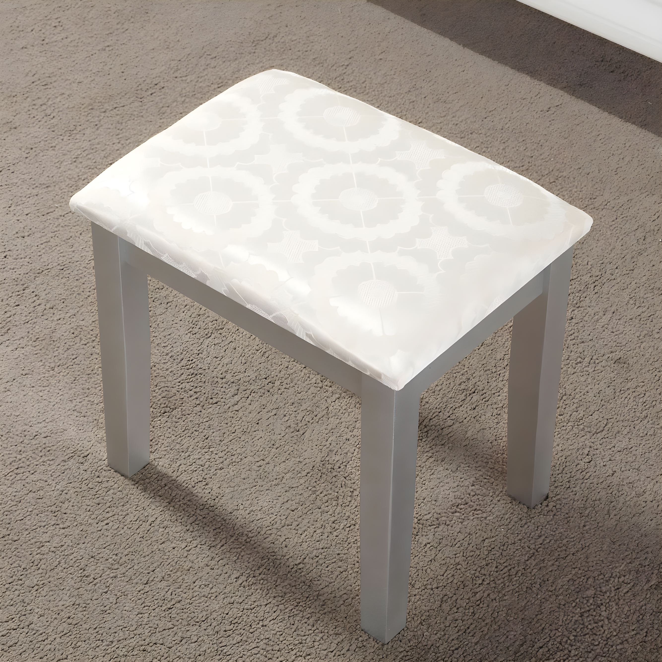 Roundhill Furniture Moniya Wood Makeup Vanity Table and Stool Set, Silver