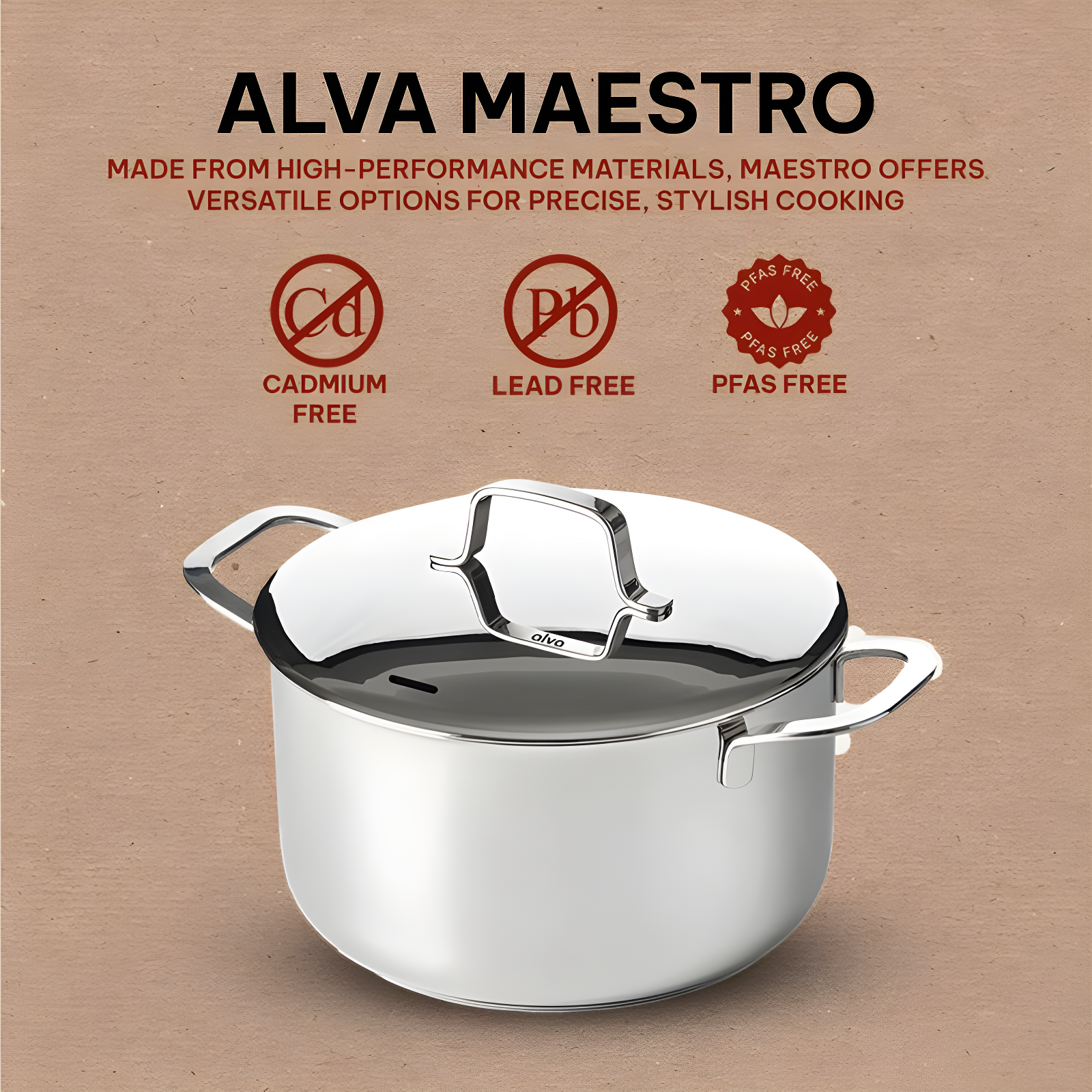 Alva Maestro Stainless Steel Casserole Dish Pot with Lid Non Toxic Soup & Stock Pot PFAS, PFOA & PFTE Free, Kitchen Pot, Pasta Pot, Canning Pot, Induction Safe, Add to Your Pots and Pans Set
