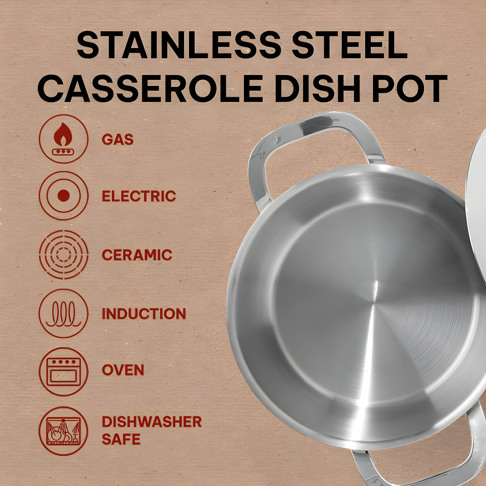Alva Maestro Stainless Steel Casserole Dish Pot with Lid Non Toxic Soup & Stock Pot PFAS, PFOA & PFTE Free, Kitchen Pot, Pasta Pot, Canning Pot, Induction Safe, Add to Your Pots and Pans Set