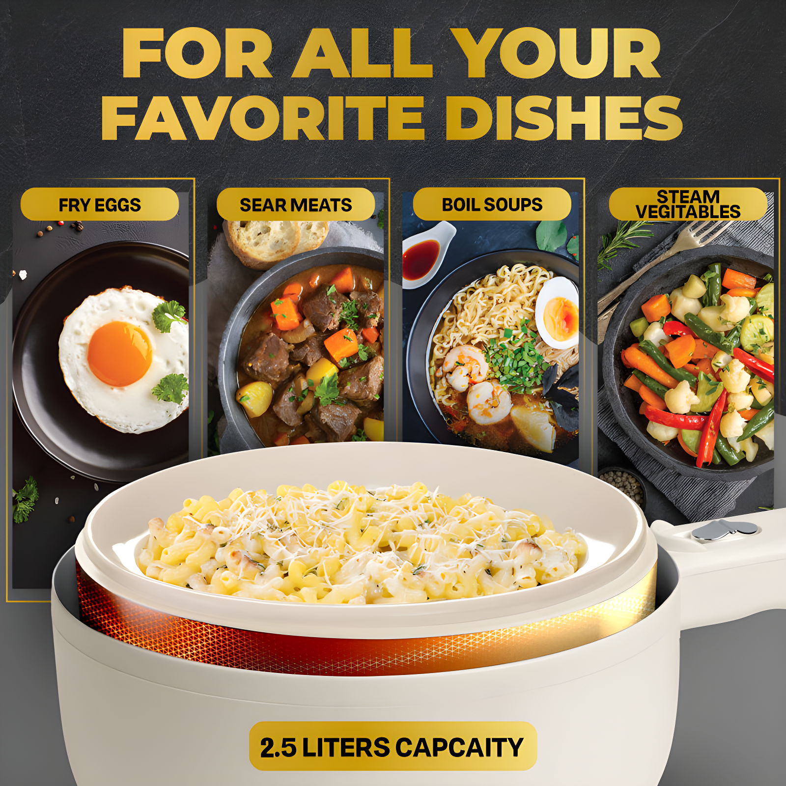 Ceramax Ceramax Electric Hot Pot 2.5 Liters Nonstick Ceramic Skillet Pan Mini Cooker With Lid Steamer
