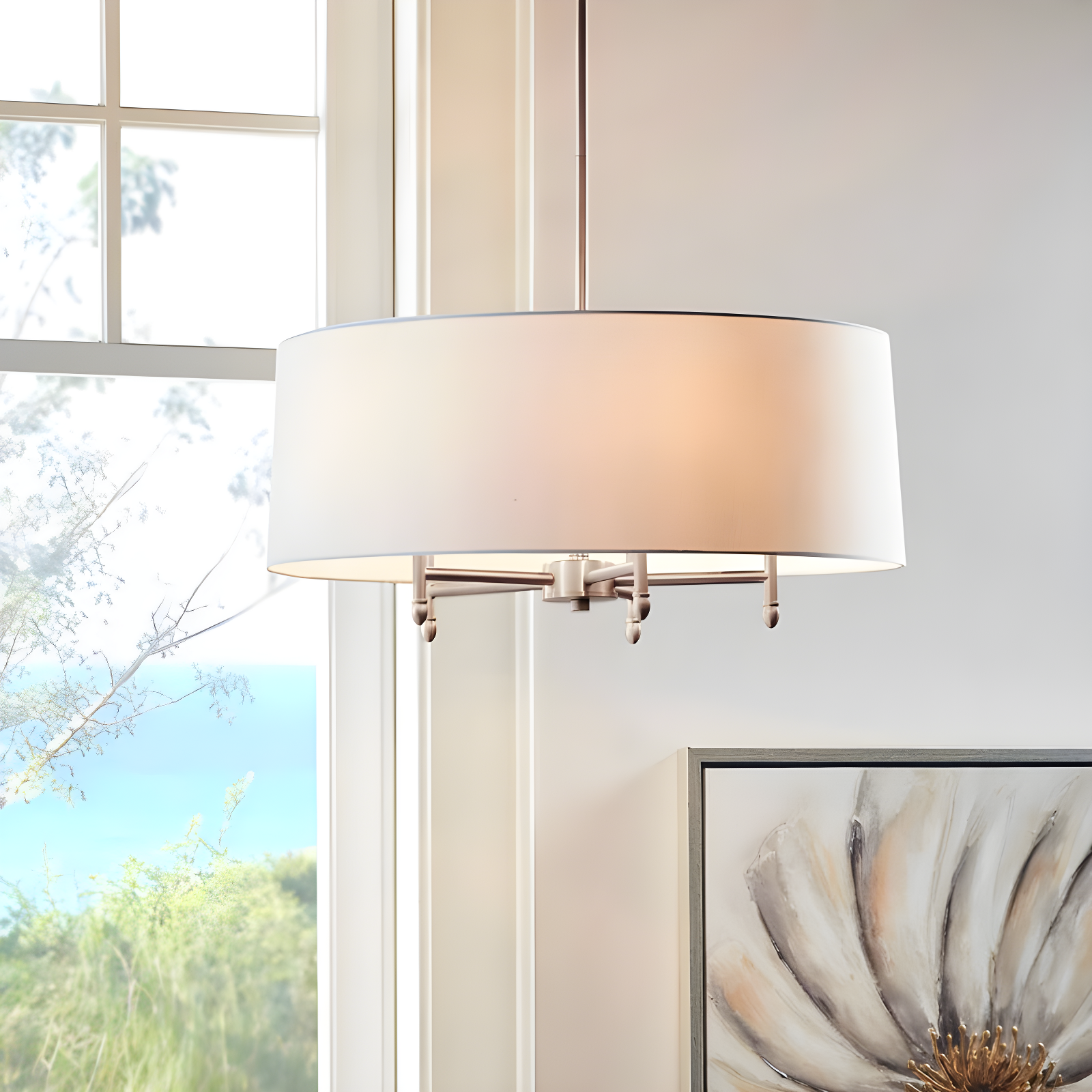 Hampton Hill Presidio 5-Light Dimmable Chandelier with Drum-shaped Fabric Shade & Adjustable Height
