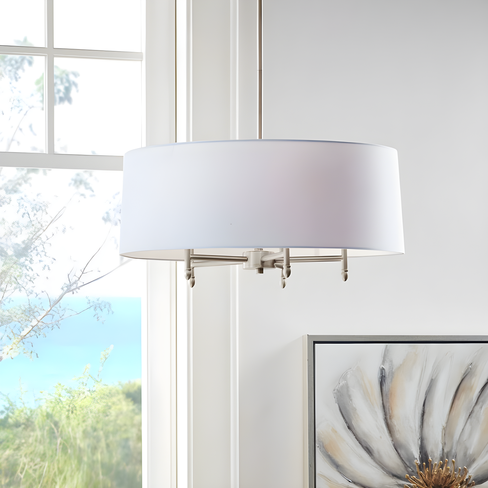 Hampton Hill Presidio 5-Light Dimmable Chandelier with Drum-shaped Fabric Shade & Adjustable Height