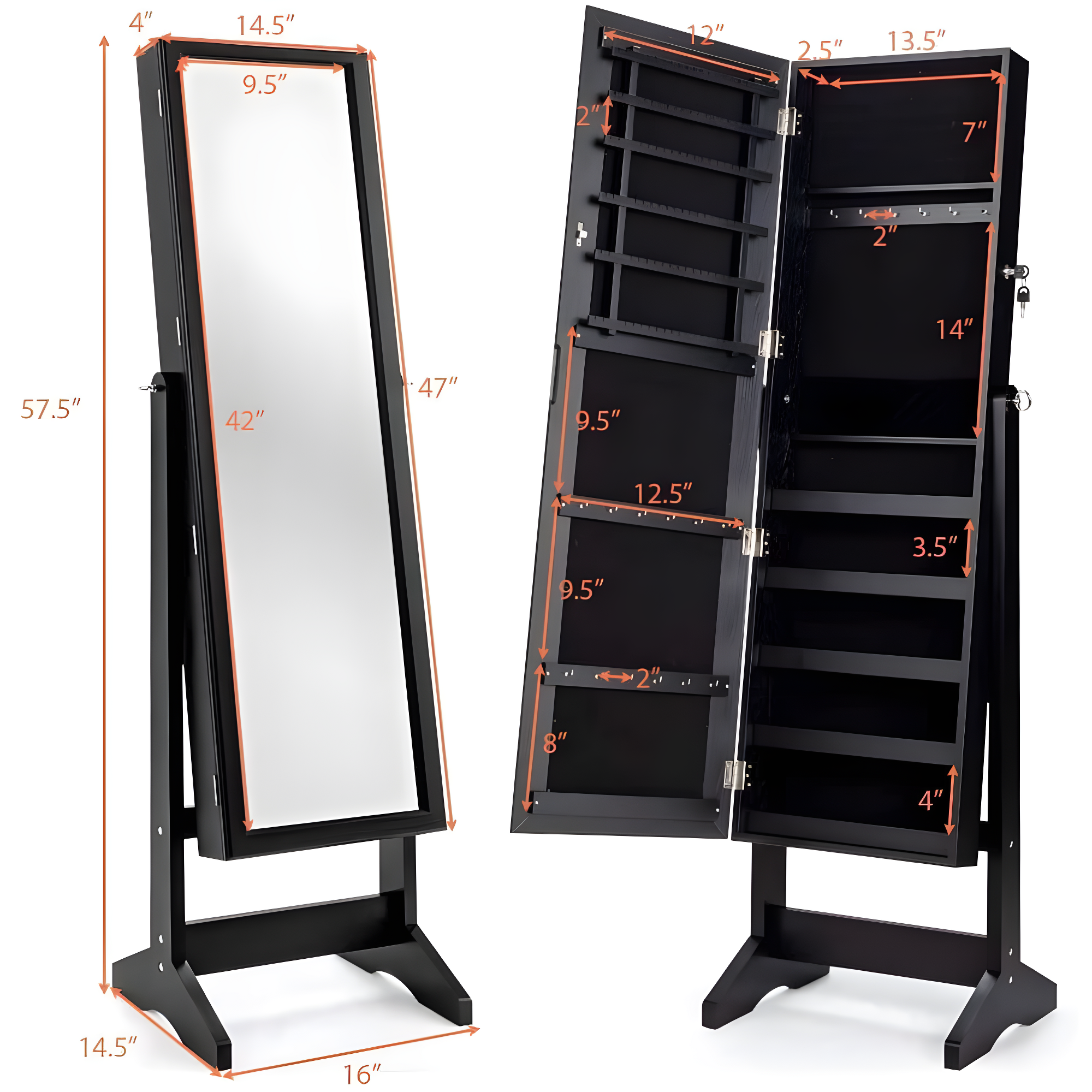 NIERBO Lockable Jewelry Organizer Mirror - Stylish Storage Solution For Women