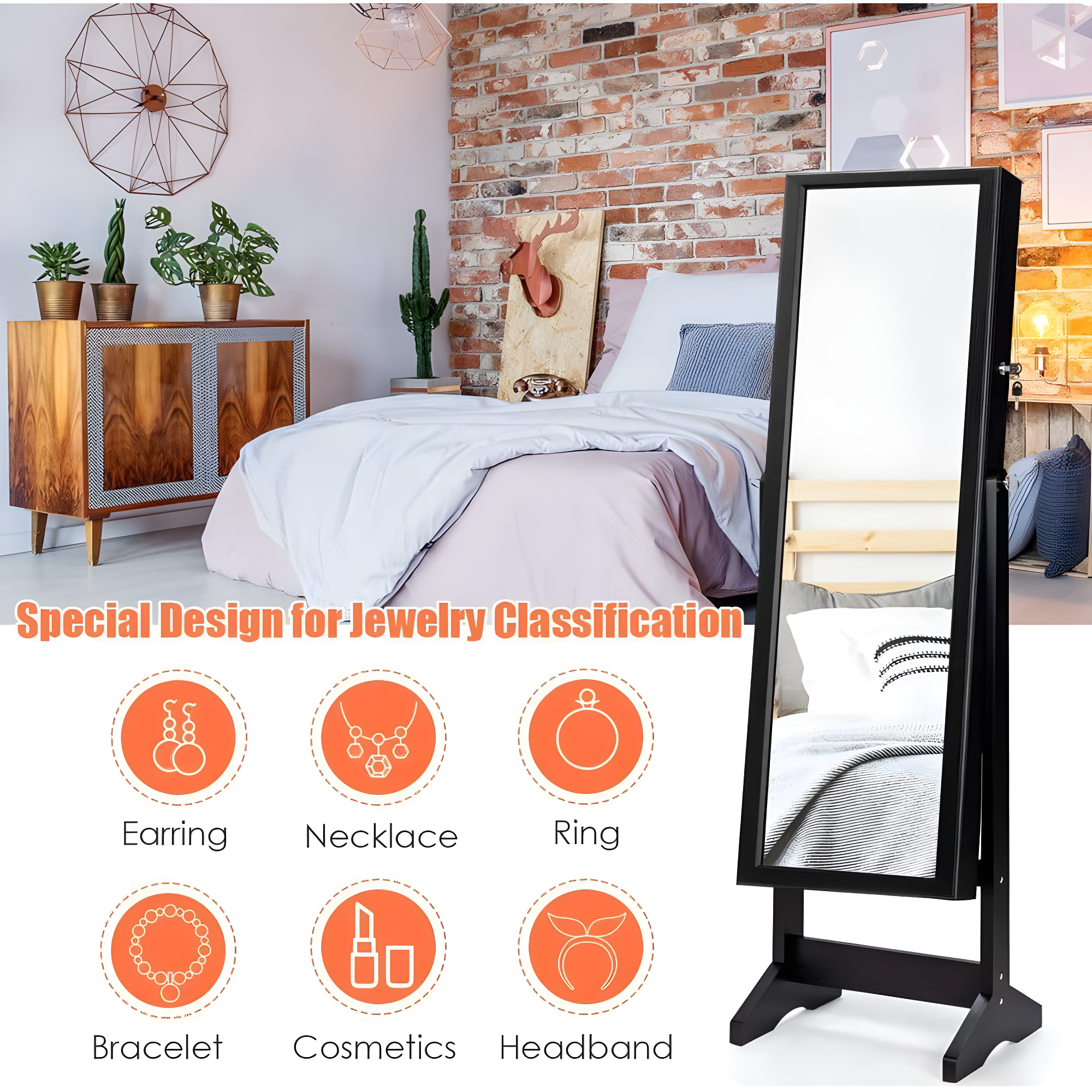 NIERBO Lockable Jewelry Organizer Mirror - Stylish Storage Solution For Women