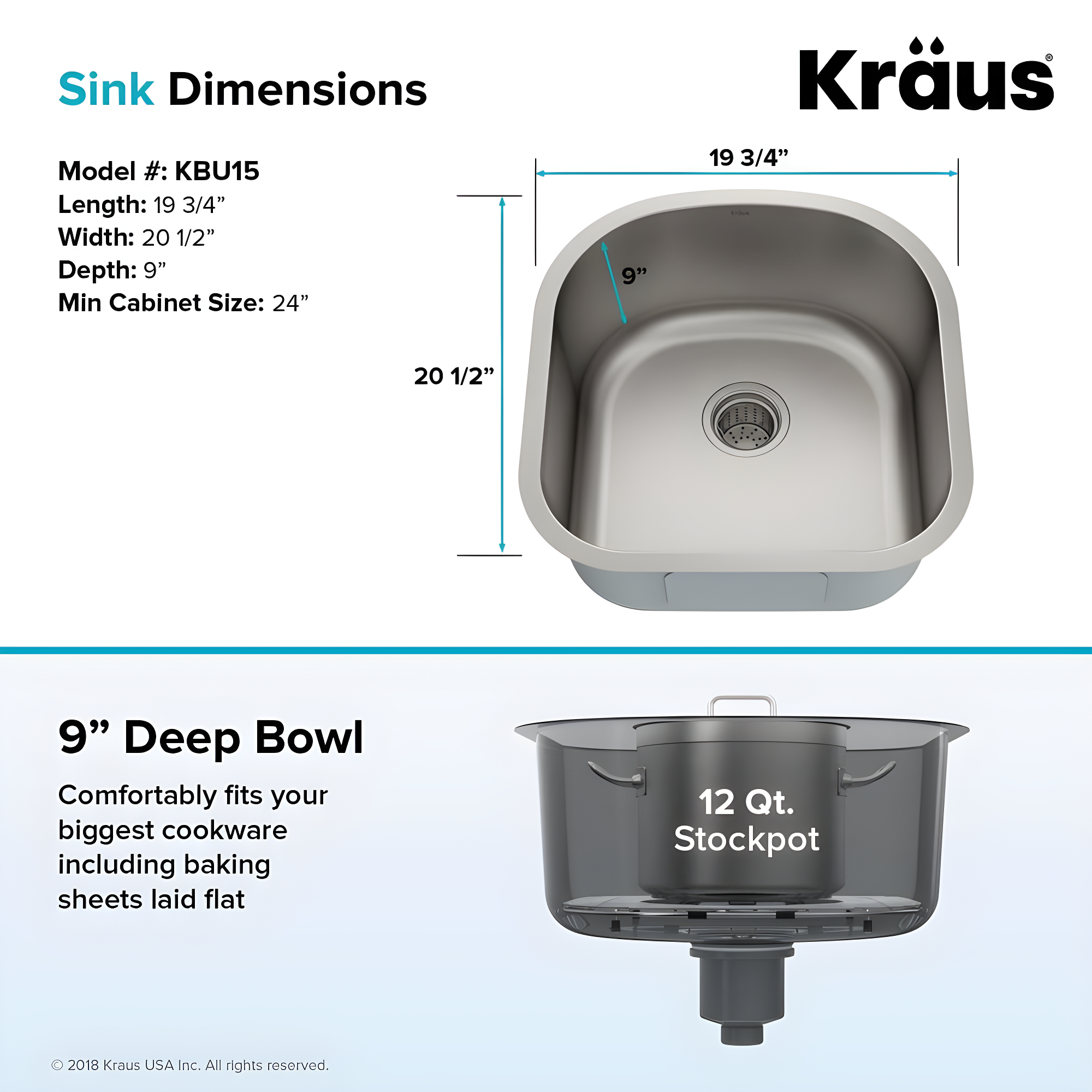 KRAUS Premier Undermount Single Bowl 18-Gauge Stainless Steel Kitchen Sink