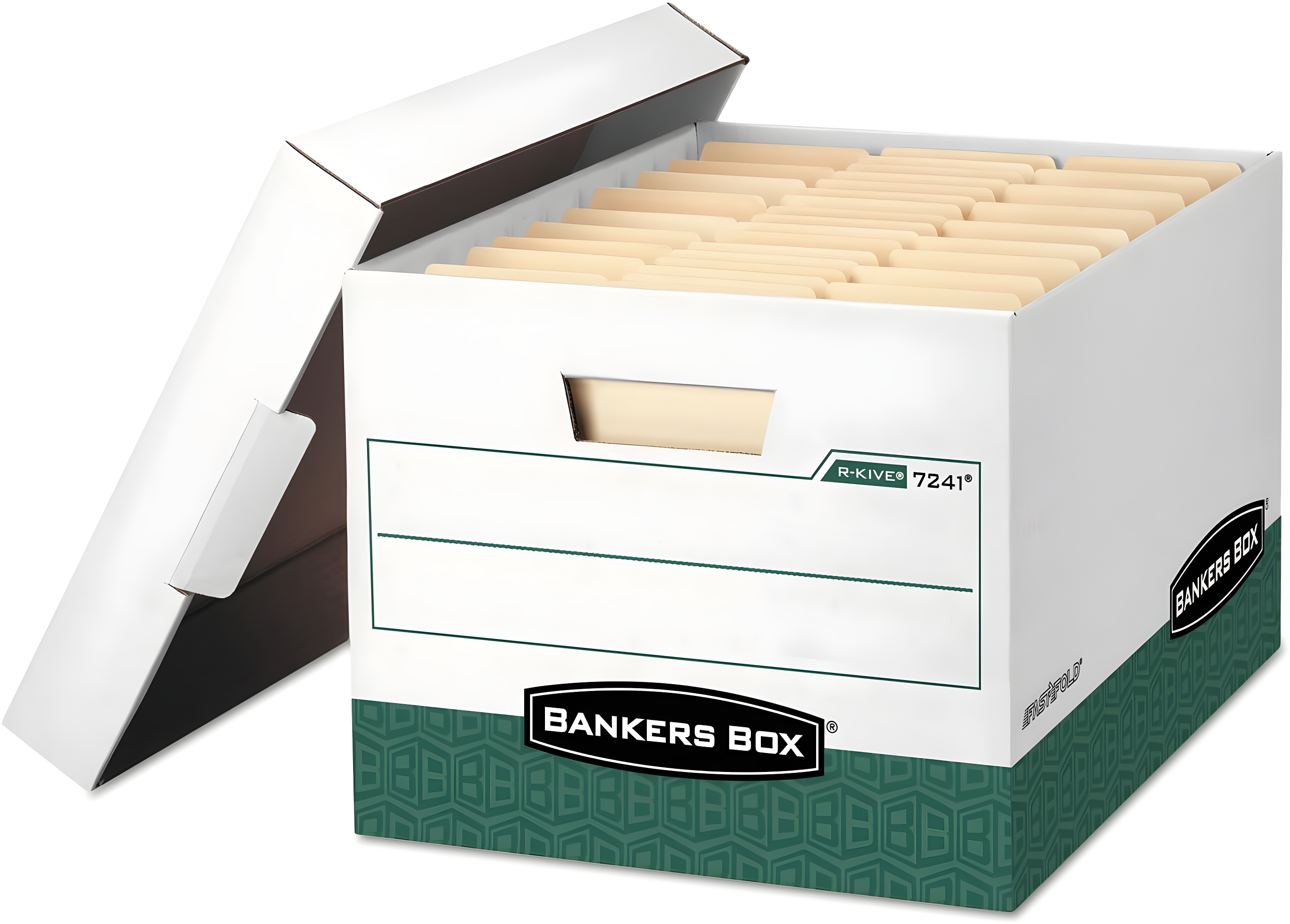 Bankers Box® FastFold Stor/File Lid Box, Legal, 15 x 24 x 10, White/Blue, 4/Ctn