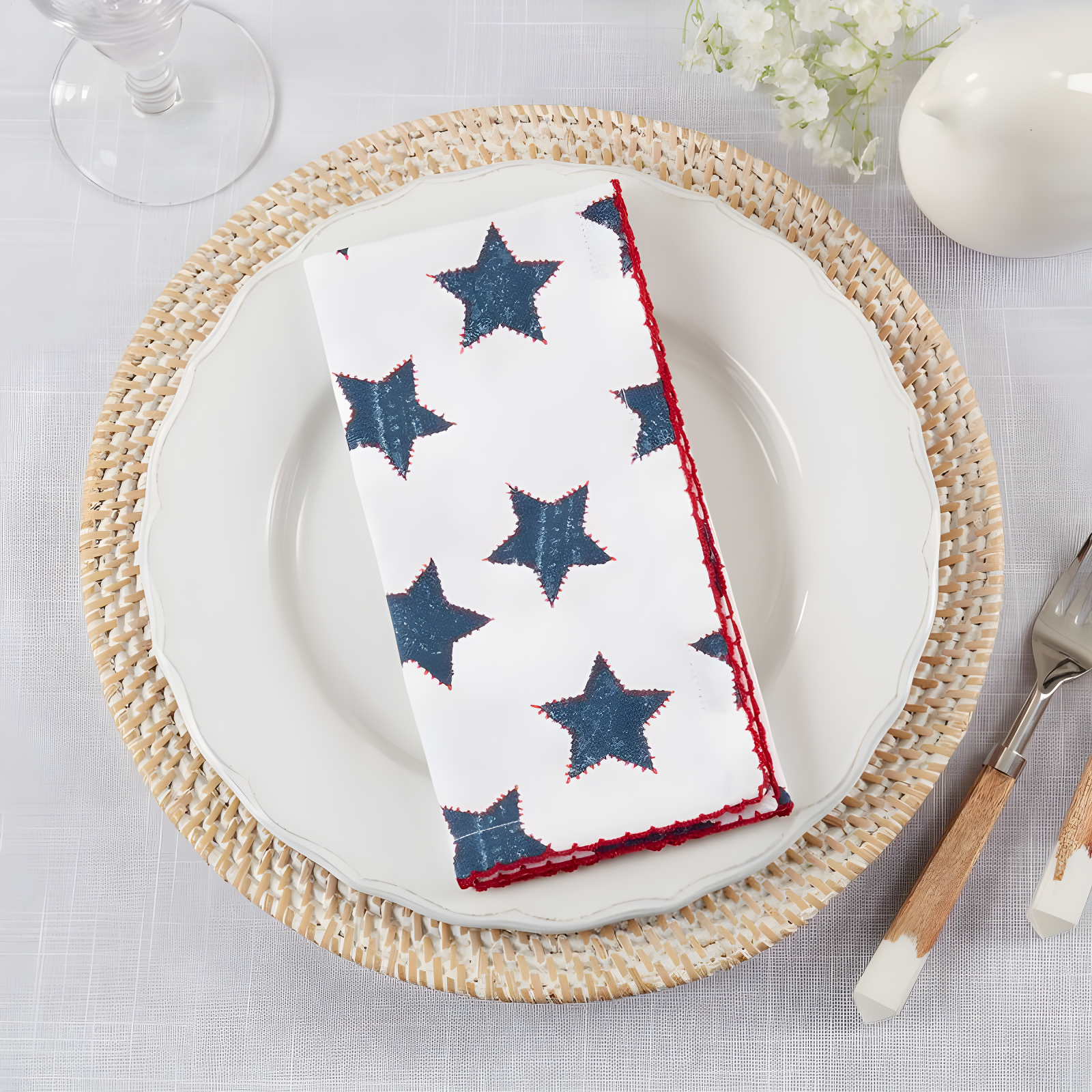 Saro 100% Cotton Geometric Square Napkin (Set of 4)