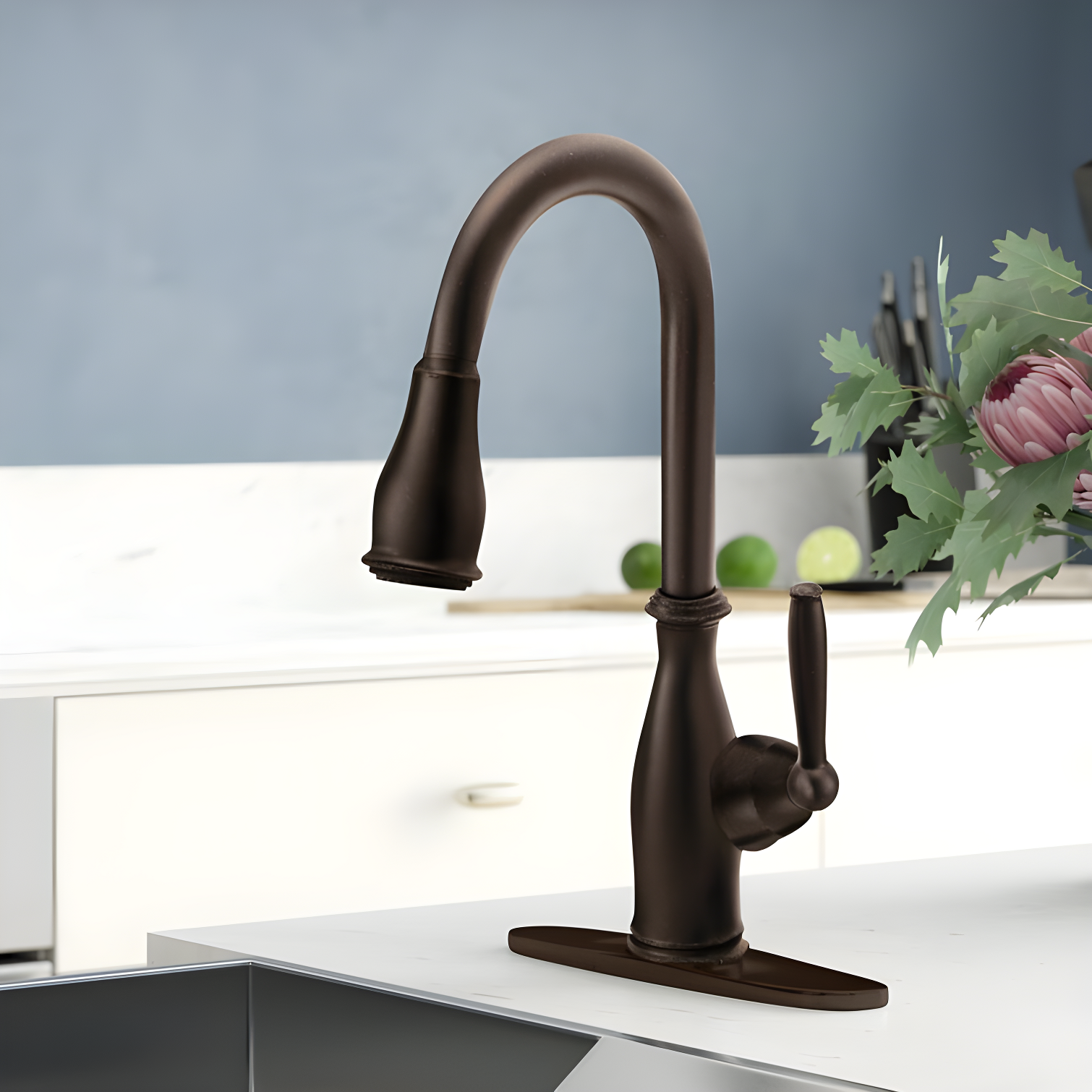 Moen MOEN Brantford Single-Handle Pull-Down Sprayer Kitchen Faucet with Reflex and Power Boost in Oil Rubbed Bronze 7185ORB